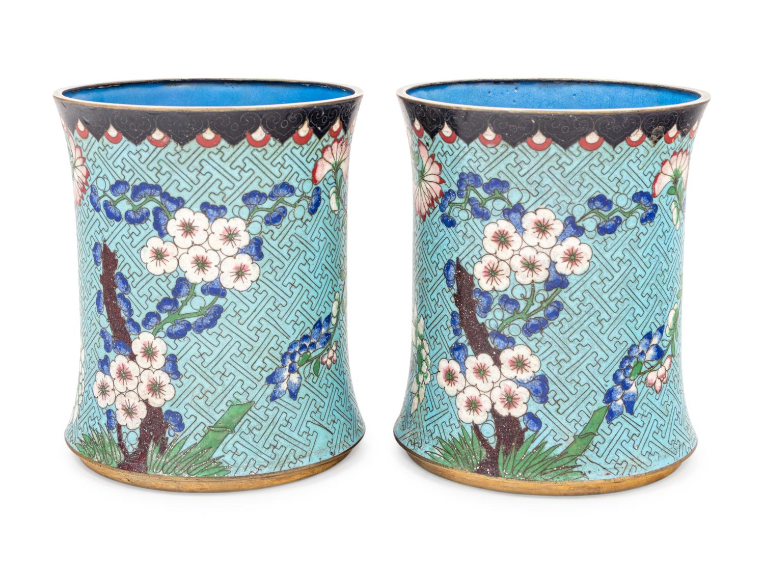 A Pair of Chinese Export Cloisonné Enamel Vases