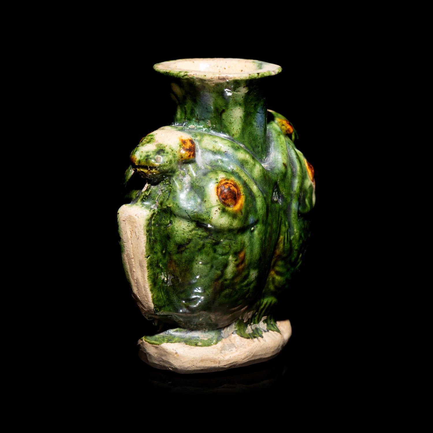 A Small Chinese Sancai Glazed 'Double Fish' Vase, Tang Dynasty 唐 三彩雙魚罐