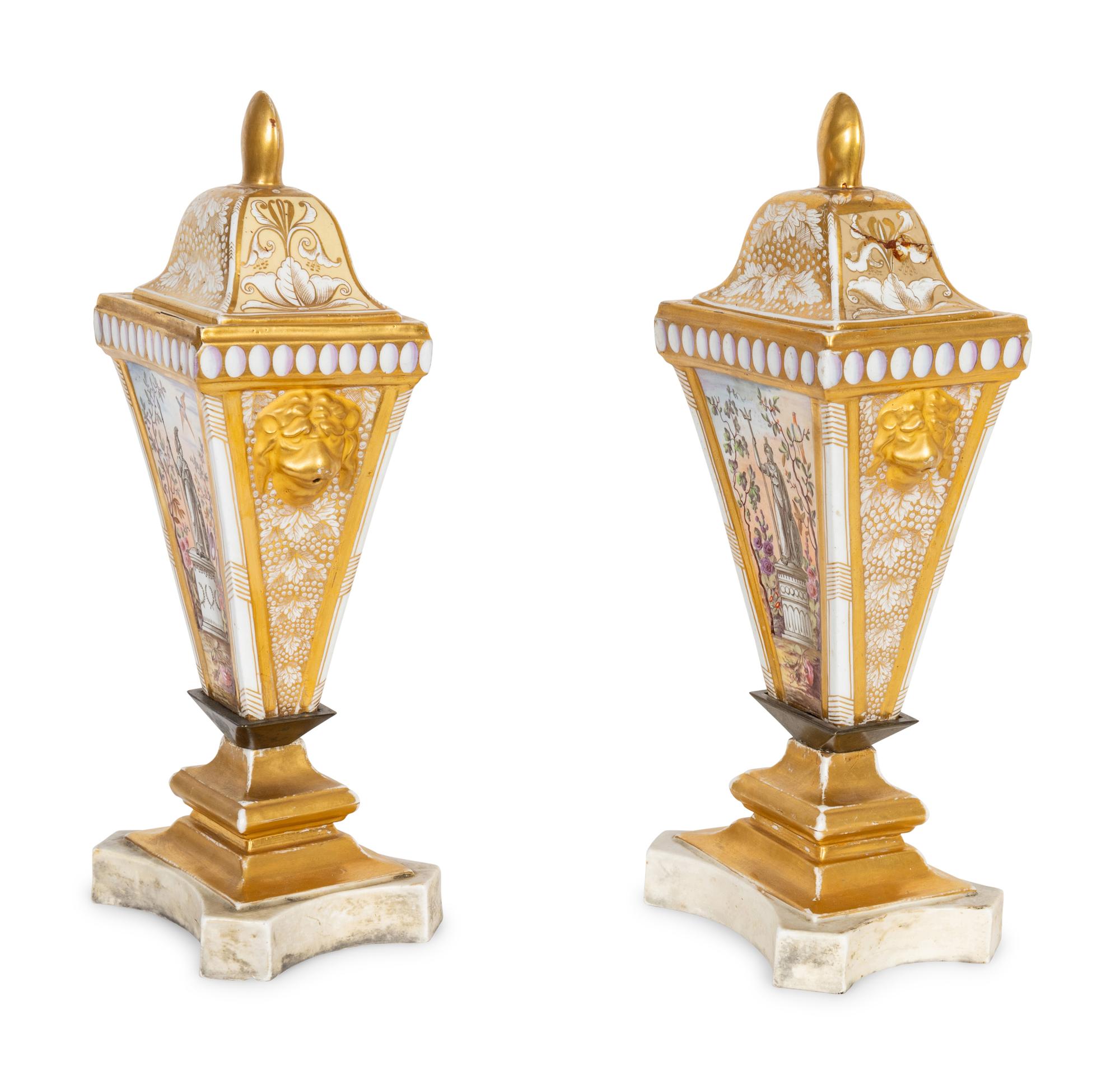 A Pair of English Porcelain Covered Vases