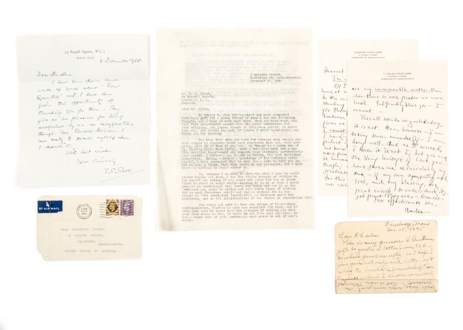 ELIOT, THOMAS STEARNS. Letter to Charles Cyrus Hare. December 8, 1945.