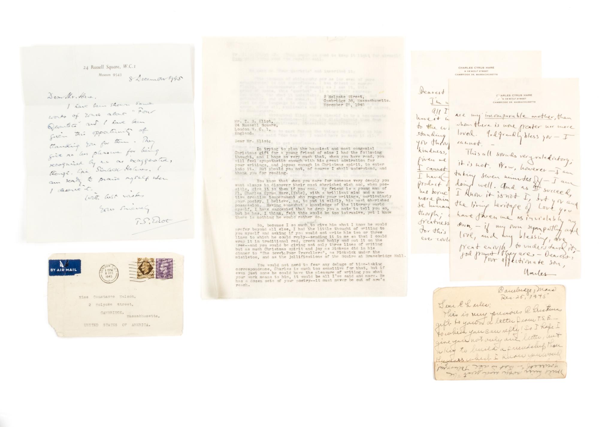 ELIOT, THOMAS STEARNS. Letter to Charles Cyrus Hare. December 8, 1945.