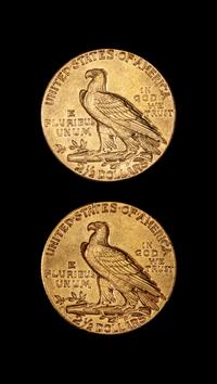 Two United States Indian Head $2.50 Gold Coins