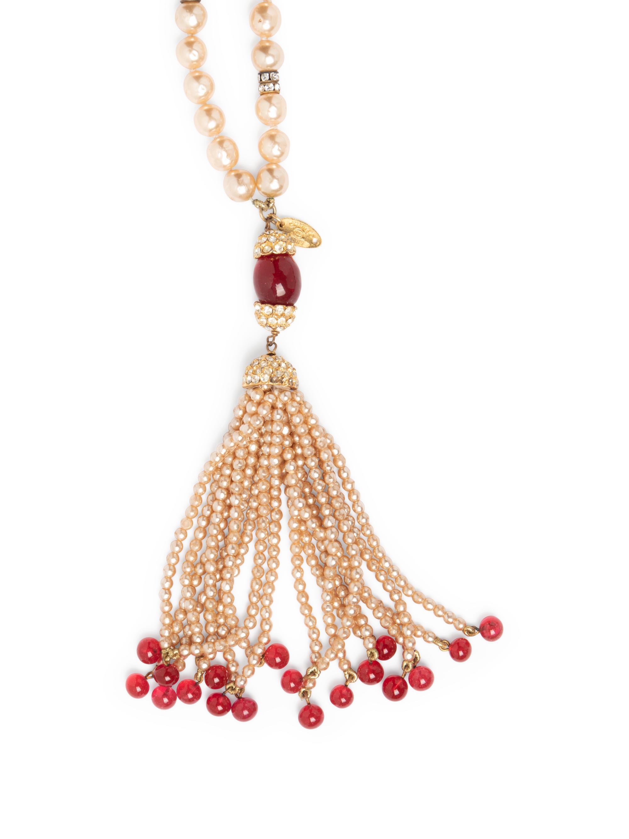 Chanel Double Strand Faux Pearl Necklace with Tassels, 1983