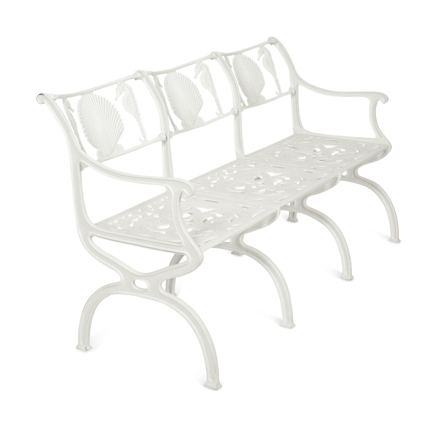 A Suite of White-Painted Cast Metal Garden Furniture