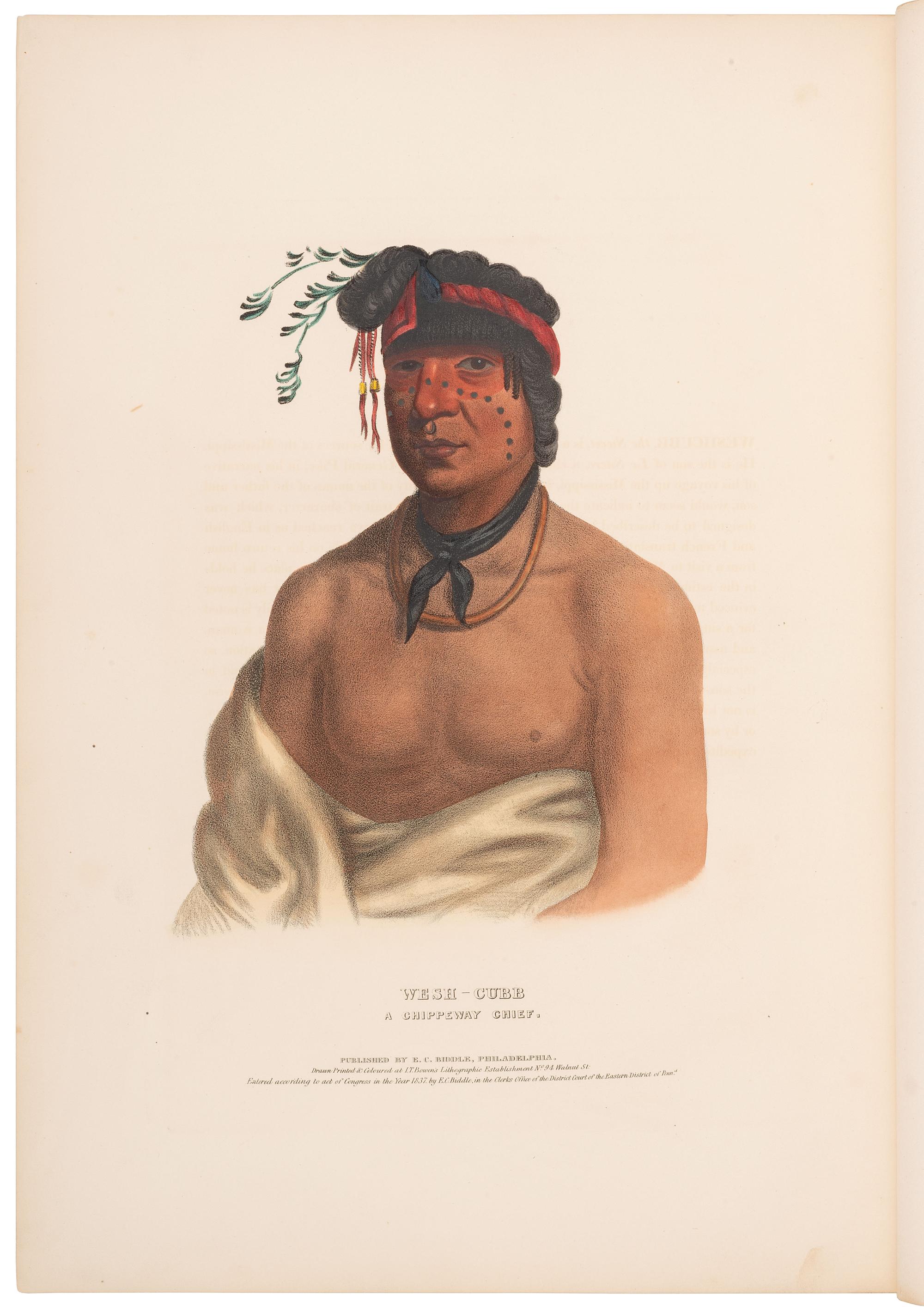 [McKENNEY & HALL]. A group of 6 large folio hand-colored lithographs of Chippewa and Ojibwe. 1836-1838.