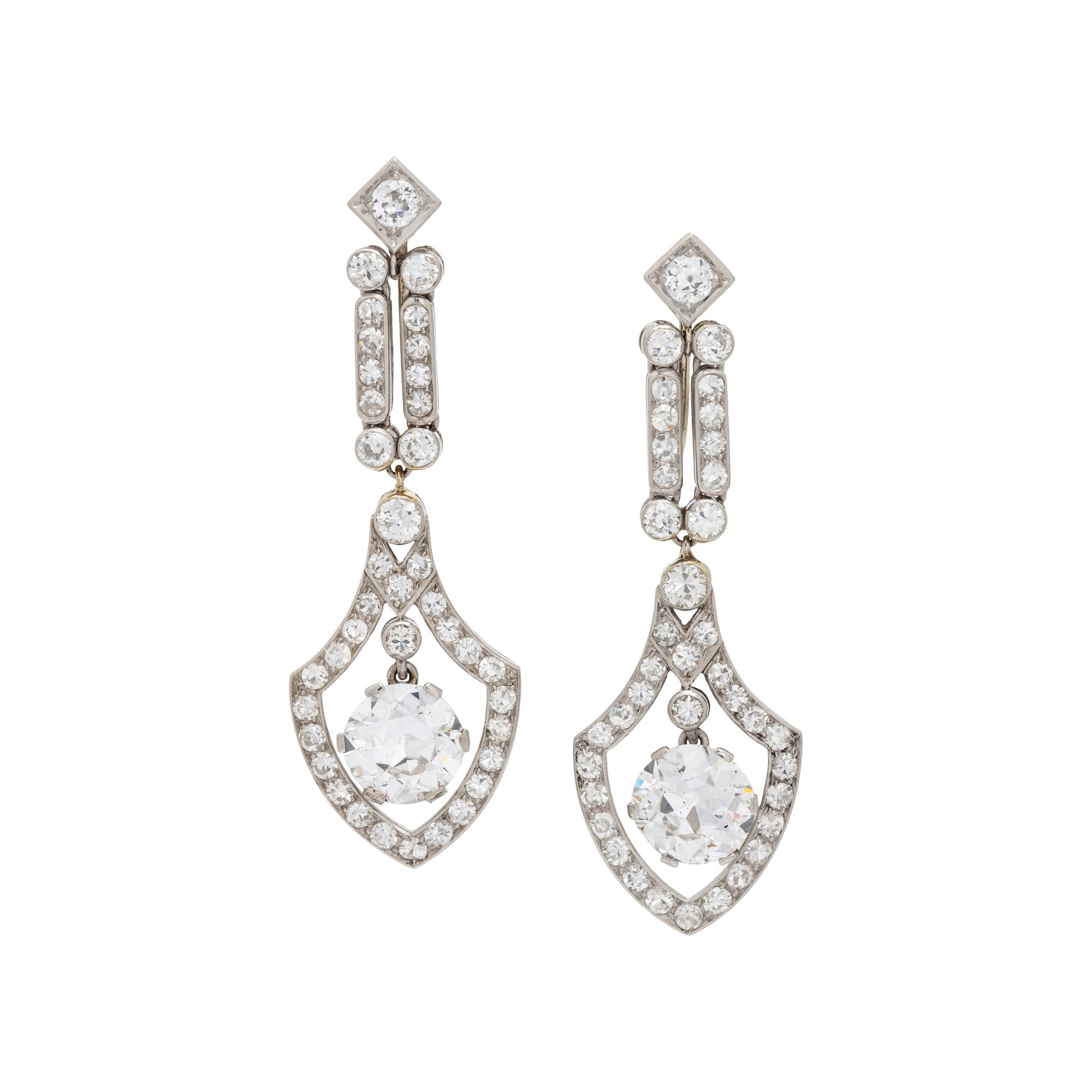 EDWARDIAN, DIAMOND PENDANT EARRINGS