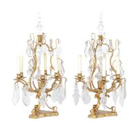 A Pair of French Gilt Metal Six-Light Candelabra Converted to Electricity