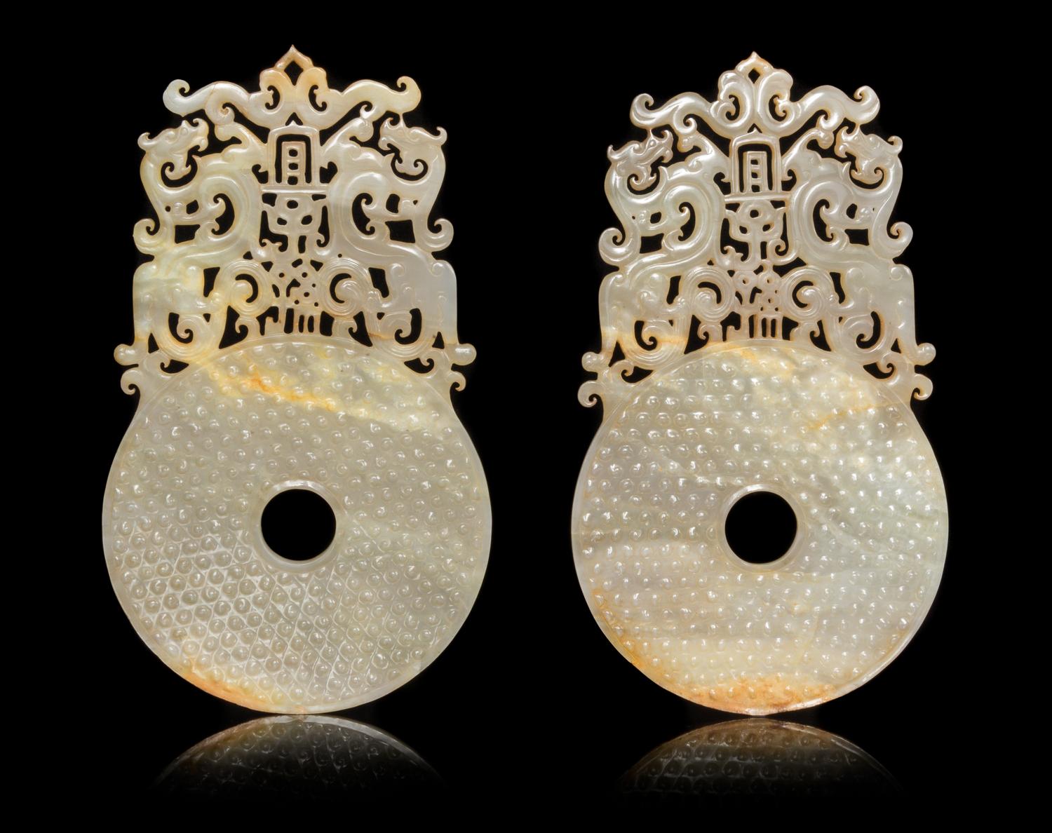 A Pair of Archaistic Jade Plaques Height of each 8 inches.