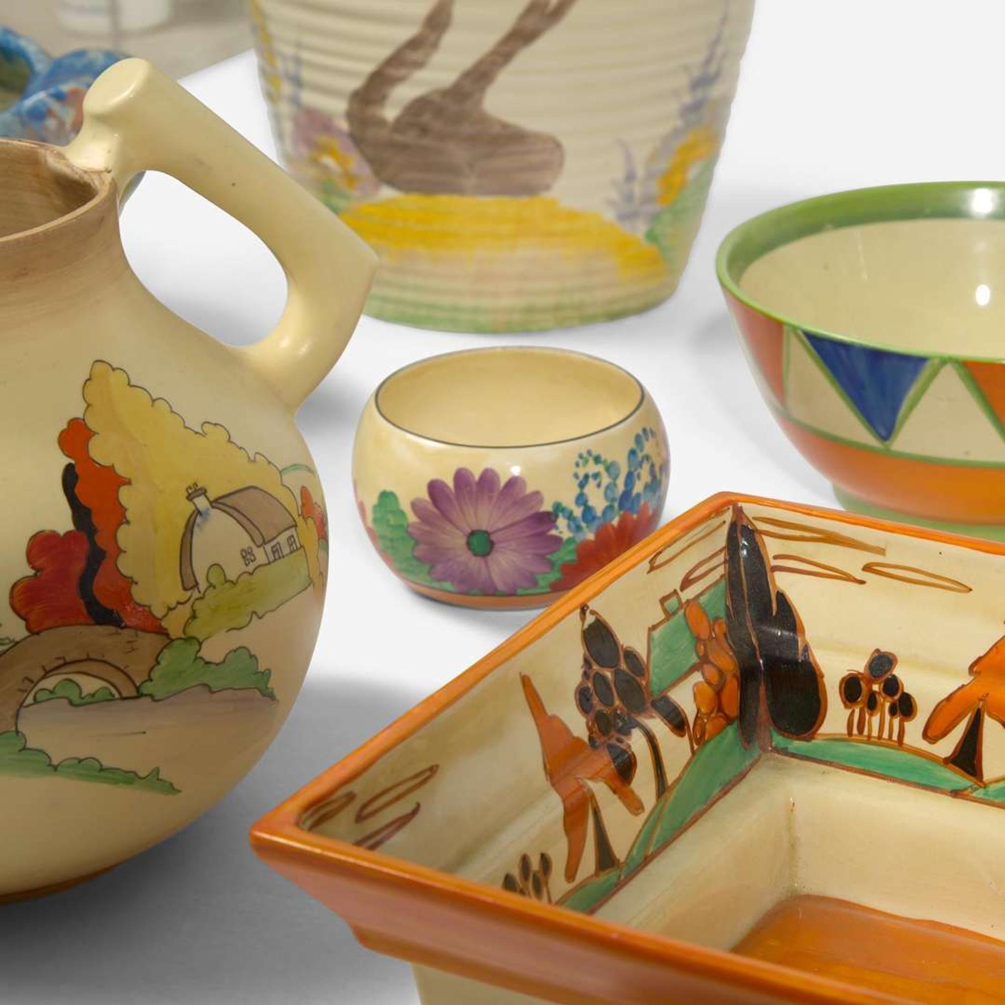 Clarice Cliff (English, 1899-1972) Group of "Bizarre" and "Fantasque" Art Deco Pottery, UK, 1920s-1930s
