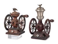 Two Enterprise Painted Cast Iron Coffee Mills with Eagle Finials