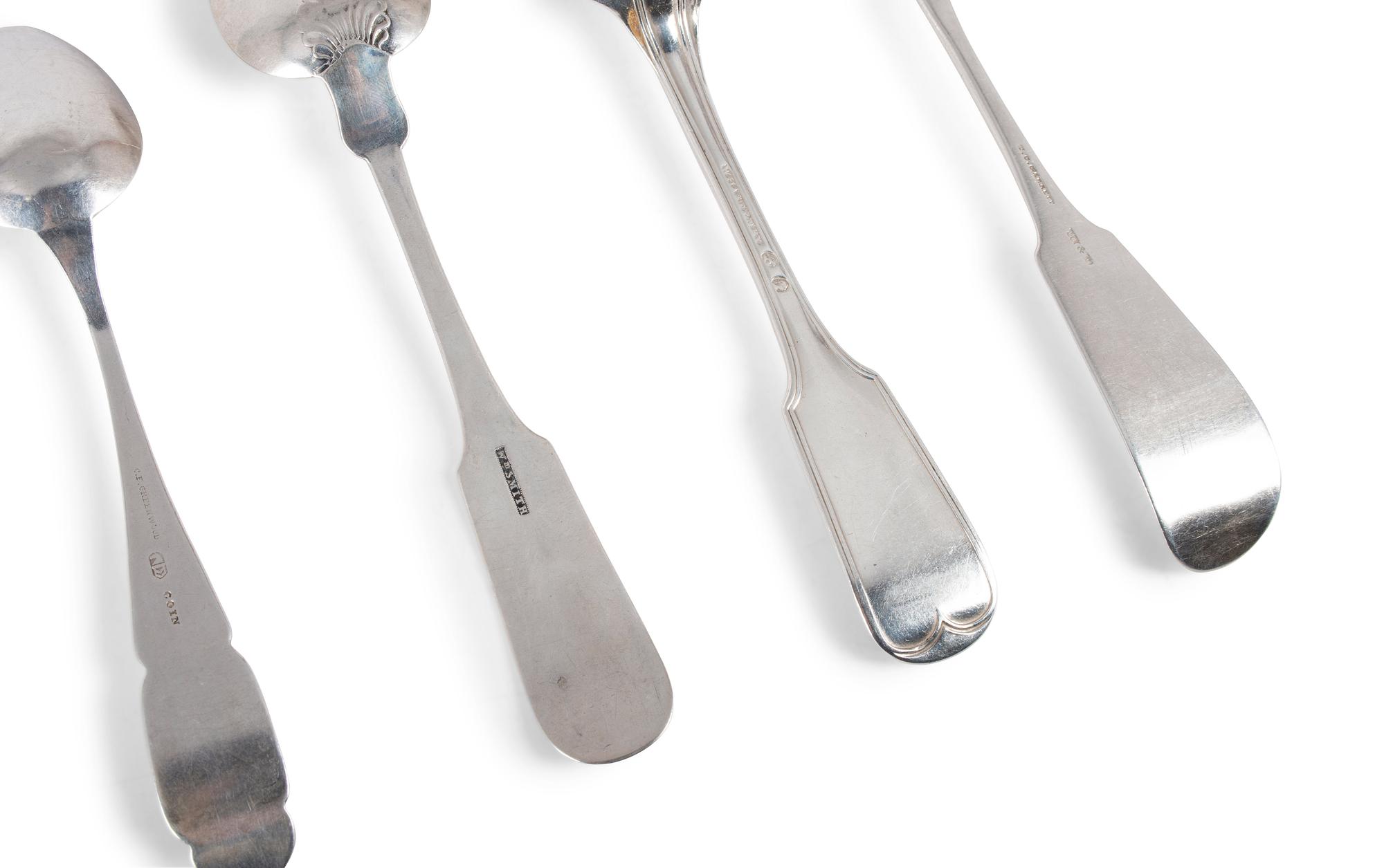 A Group of Coin Silver and Enameled Flatware