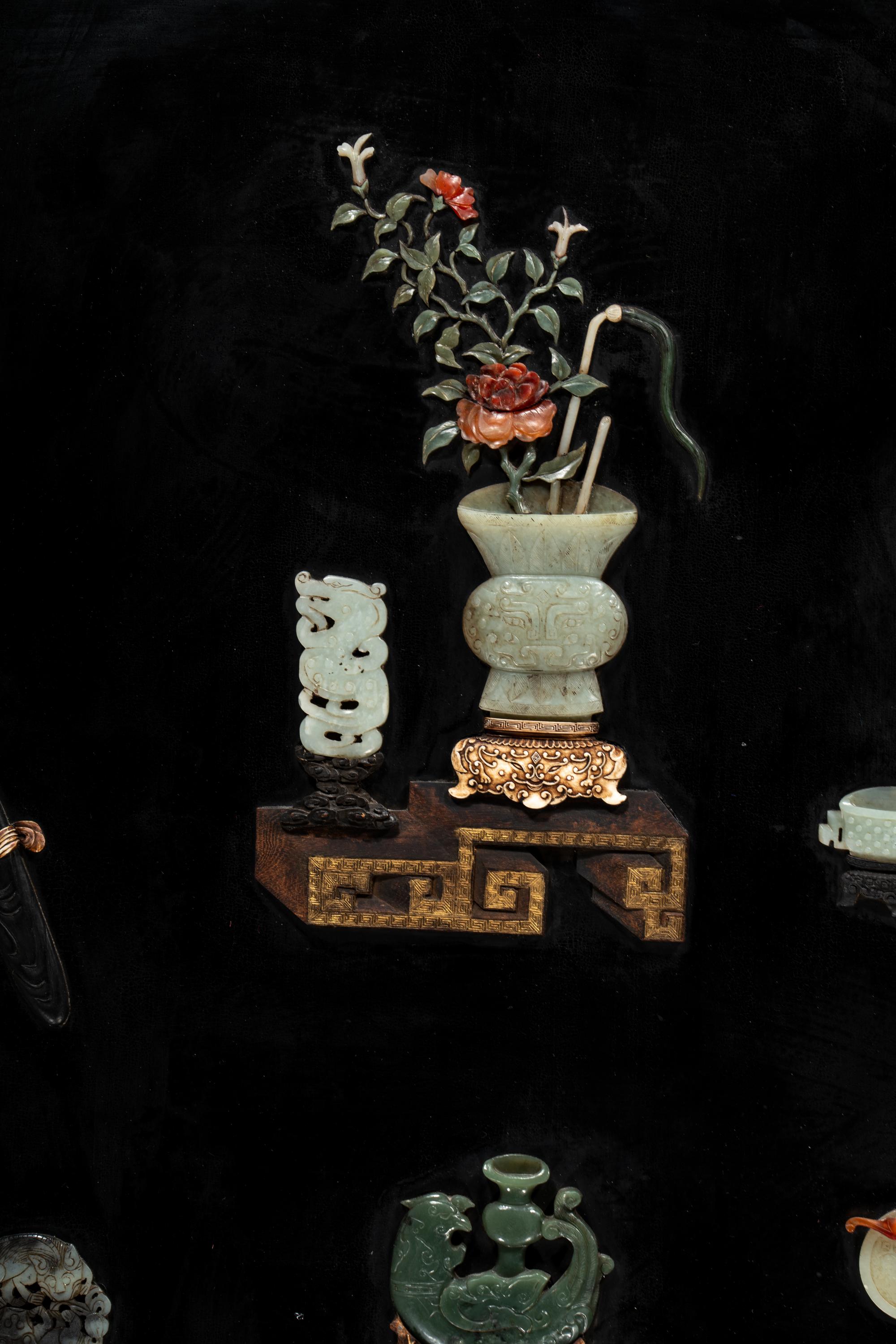 A Pair of Chinese Embellished Black Lacquered Wall Panels