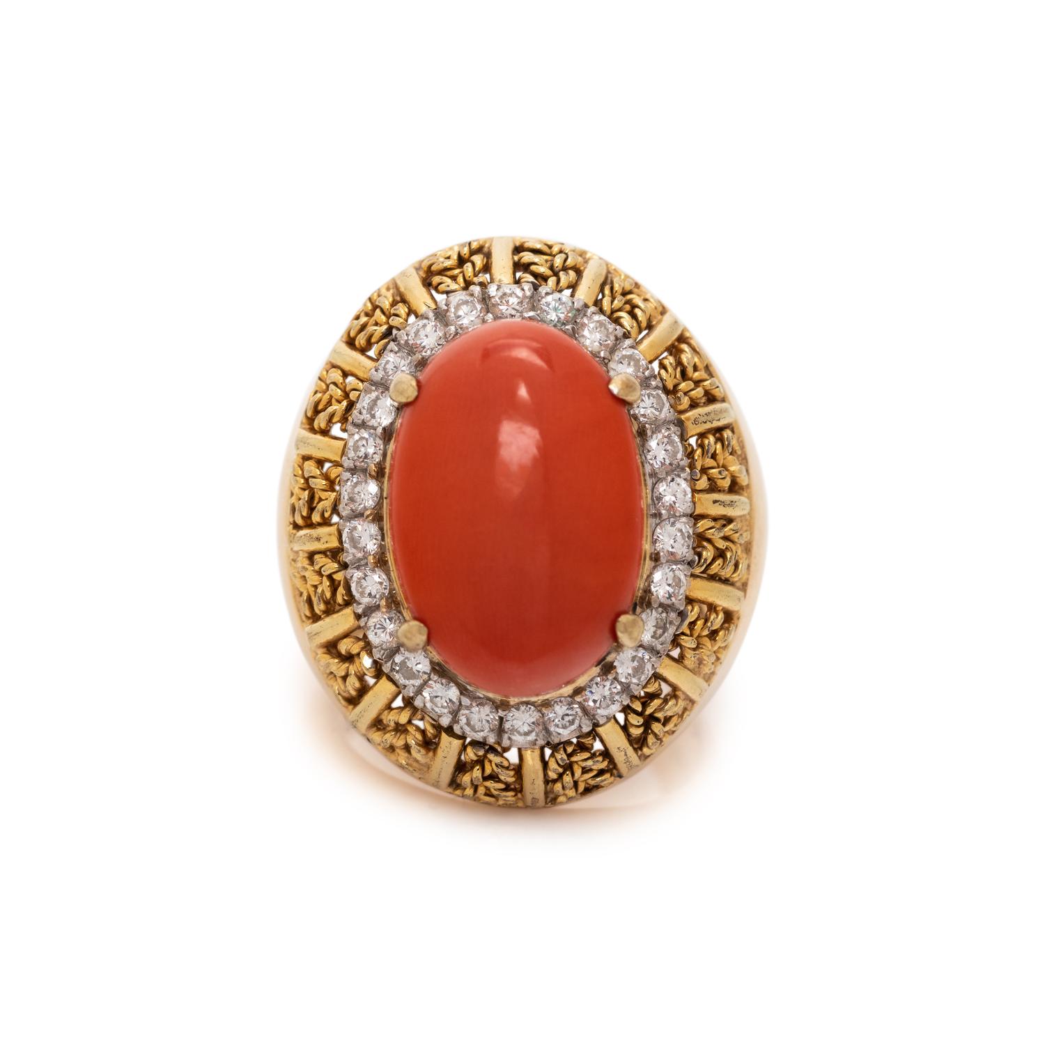 CORAL AND DIAMOND RING