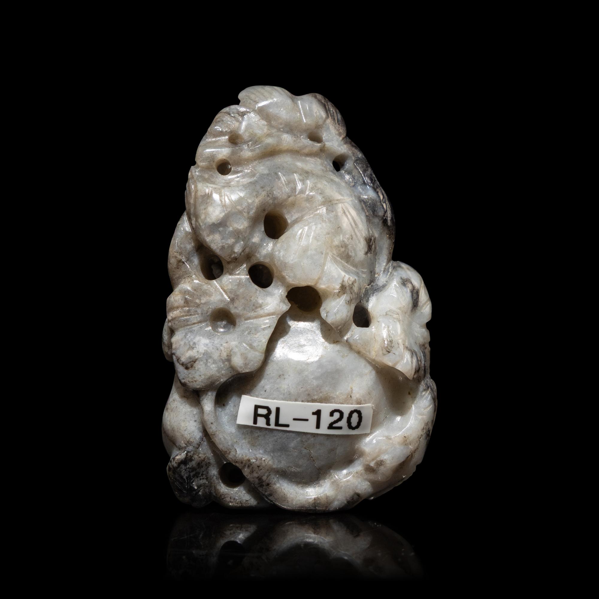 A Chinese Greyish Jade Figure of a Boy, Qing Dynasty — 清 灰玉童子佩