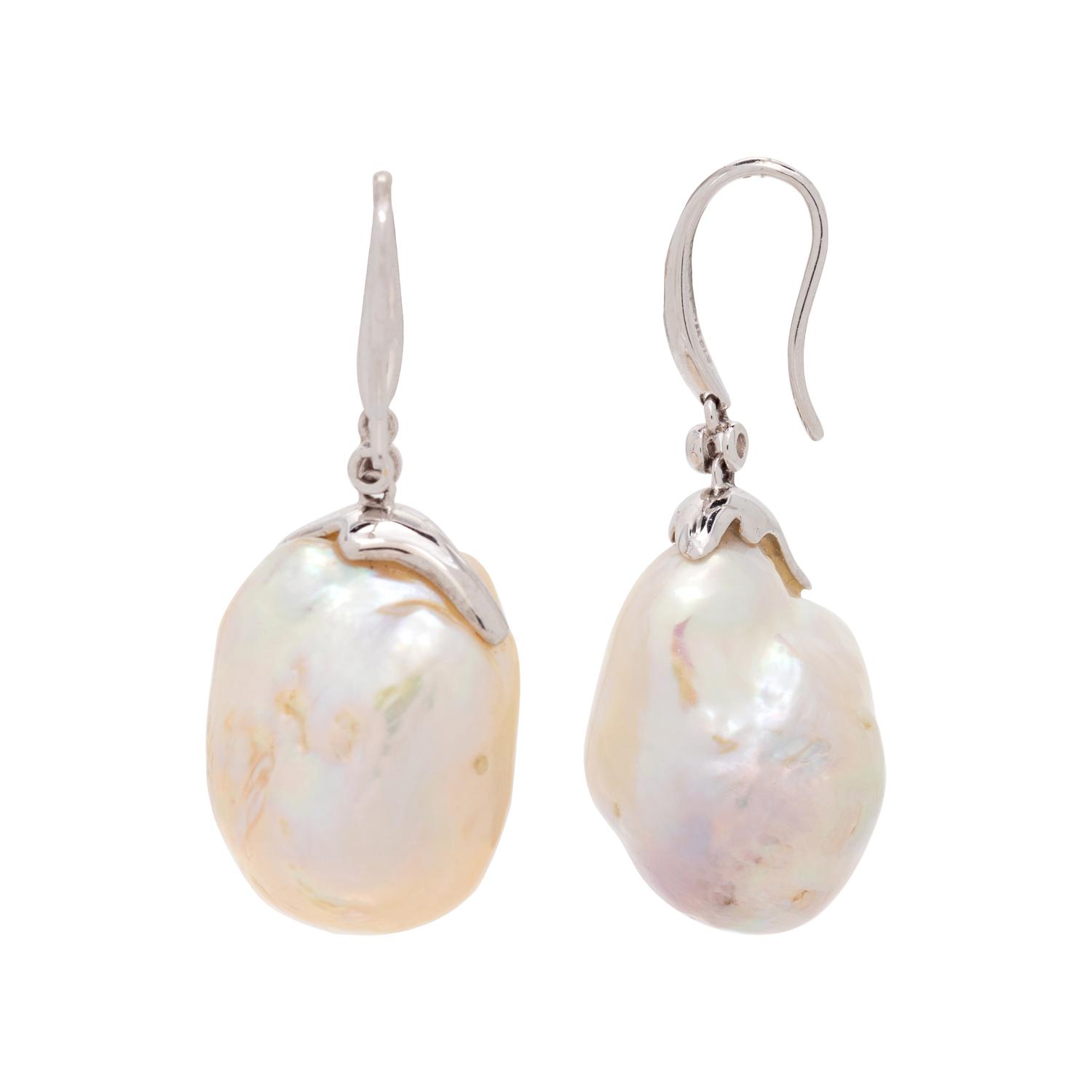 CULTURED BAROQUE PEARL AND DIAMOND EARRINGS