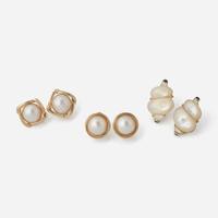A Collection of Three Pearl and Shell Earring Sets