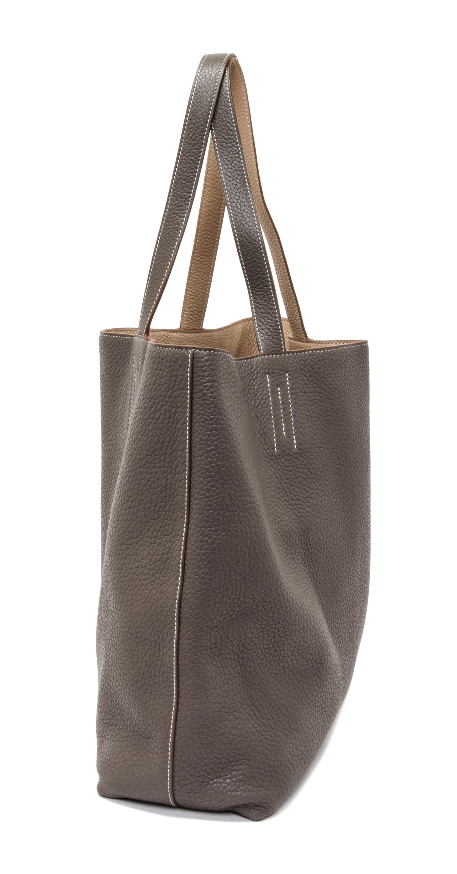An Hermes Etoupe/Ebene 45cm Taurillon Clemence Double Sens Tote, 17.5" x 15.5" x 5".