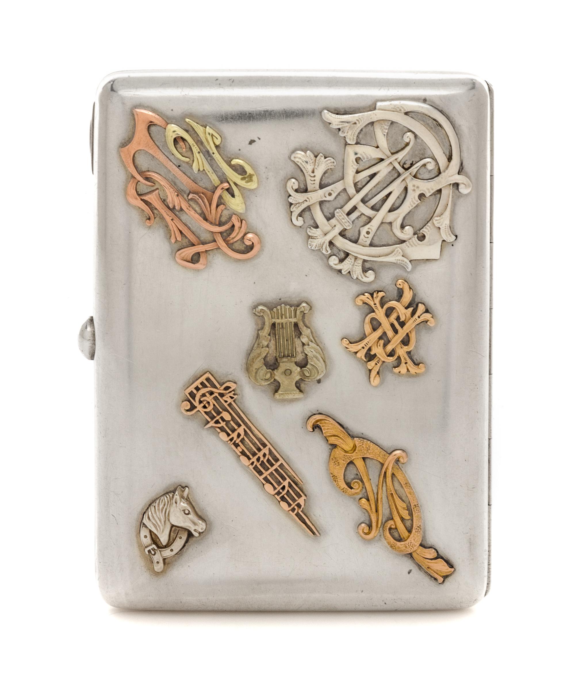 A Russian Silver and Jeweled Cigarette Case, Mark of Pytor Abrosimov, kokoshnik mark of Ivan Lebedkin, Moscow, late 19th/early 20th cen