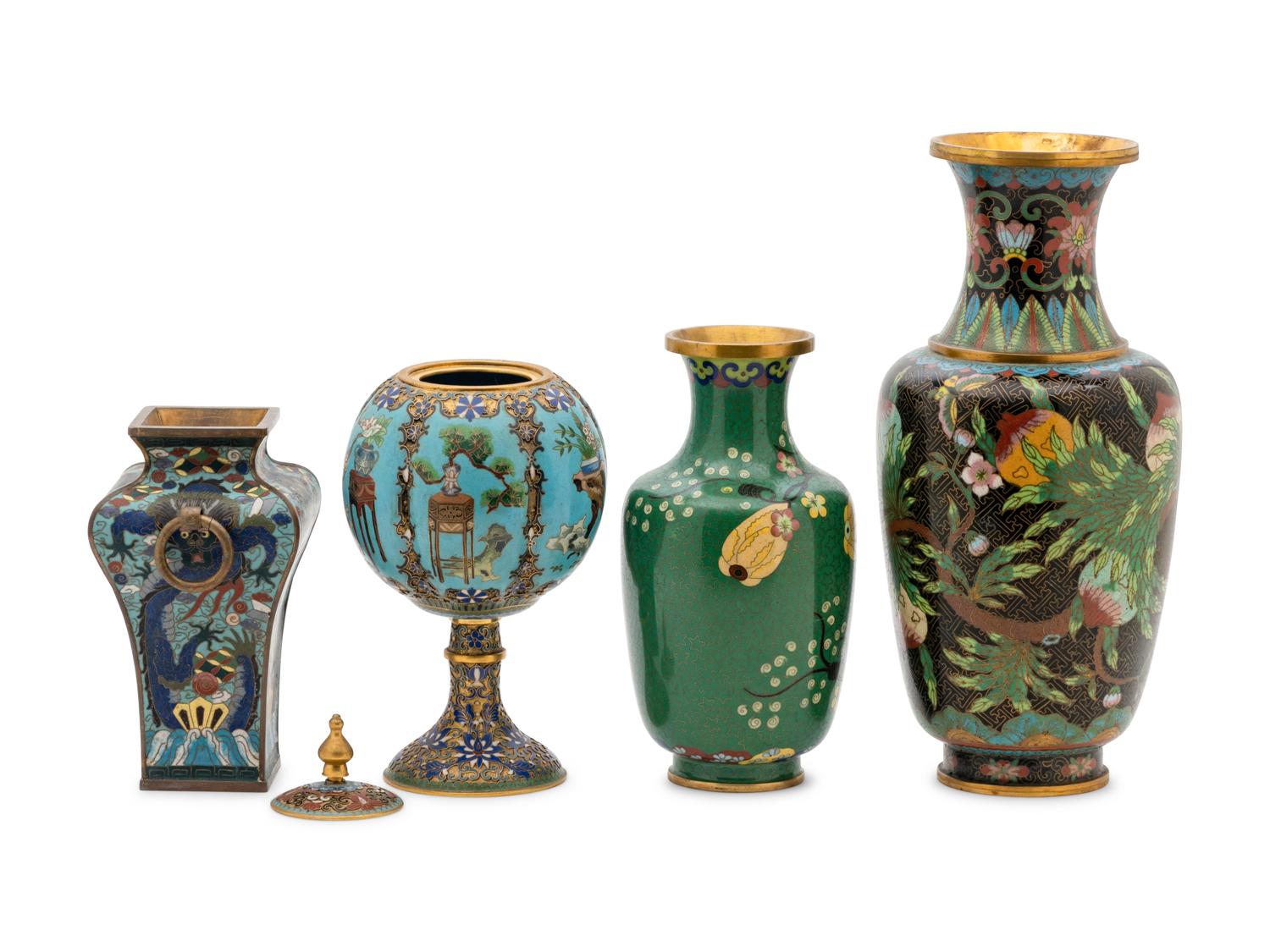 Four Chinese Cloisonné Enamel Vases