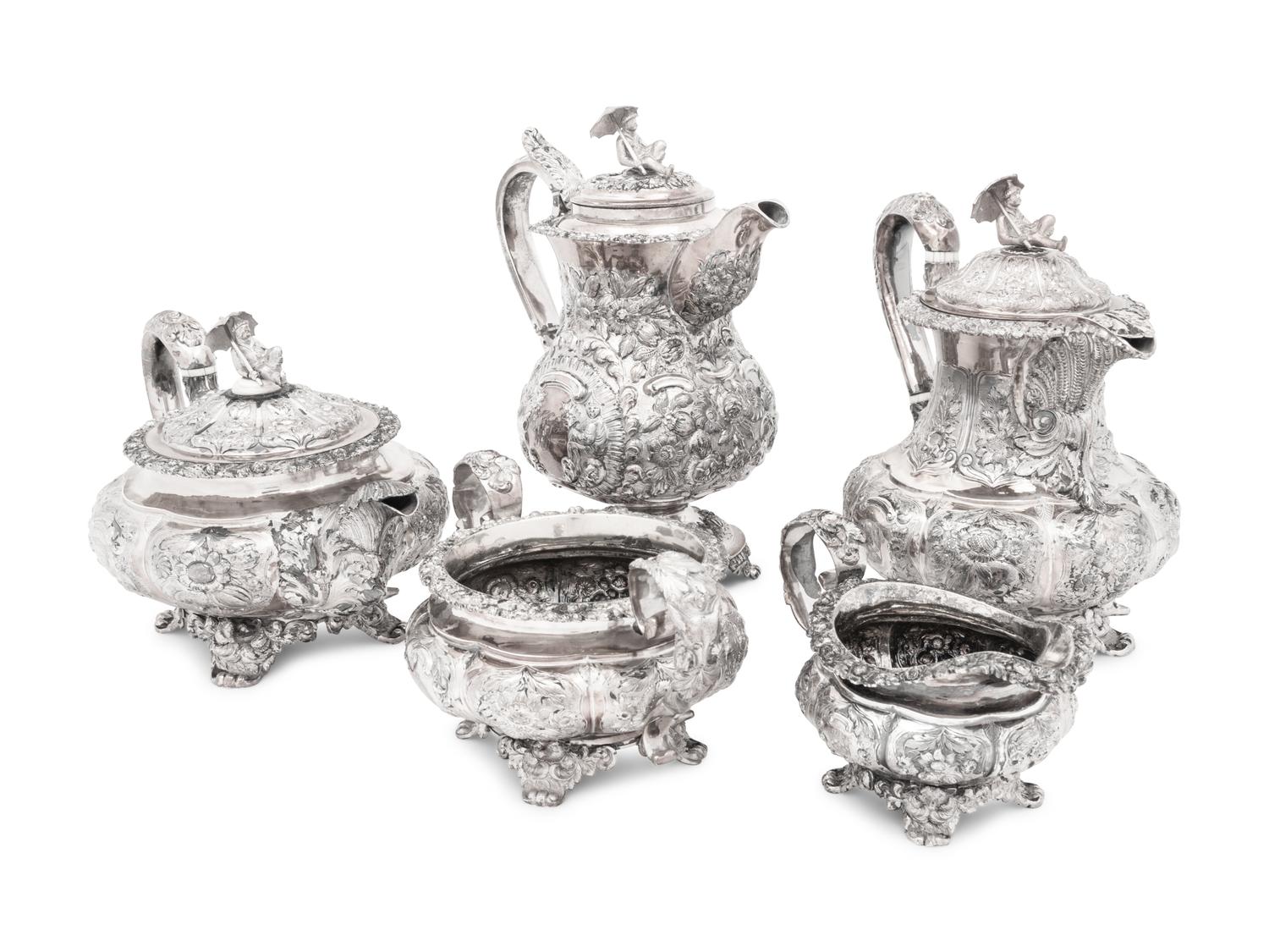 An Assembled George IV Silver Five-Piece Tea and Coffee Service