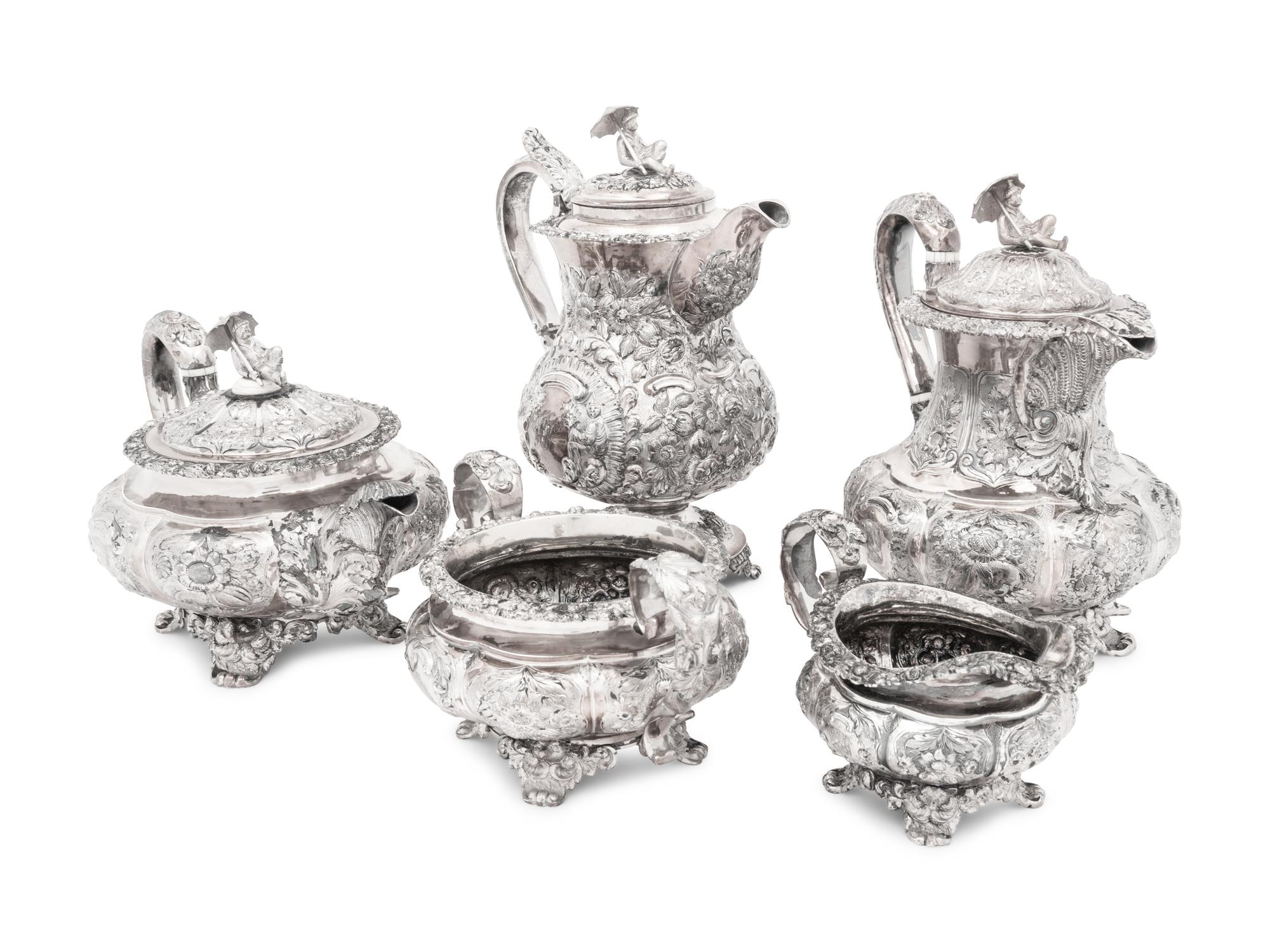 An Assembled George IV Silver Five-Piece Tea and Coffee Service