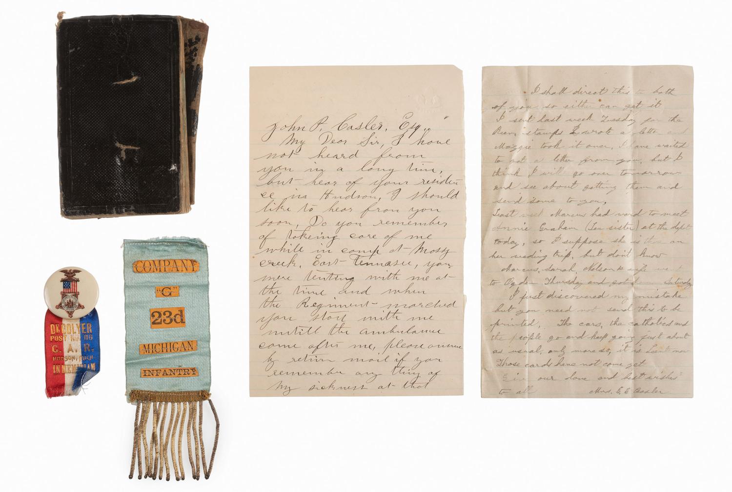 [CIVIL WAR - MICHIGAN] Corporal John P. Casler (ca 1832-1922), Company G, 23rd Michigan Infantry Regiment. Archive of items related to Casler's war service and post-war career.