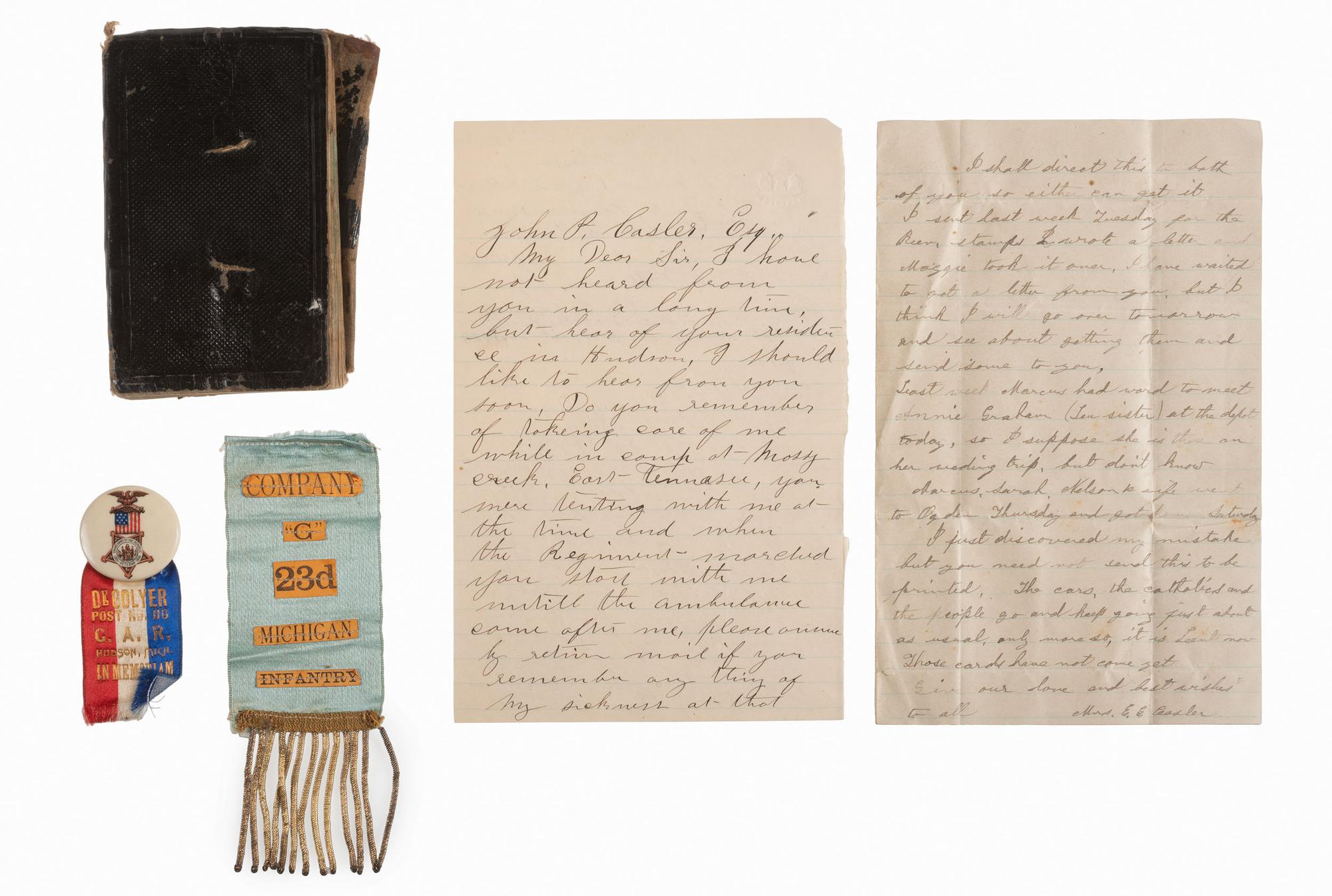 [CIVIL WAR - MICHIGAN] Corporal John P. Casler (ca 1832-1922), Company G, 23rd Michigan Infantry Regiment. Archive of items related to Casler's war service and post-war career.