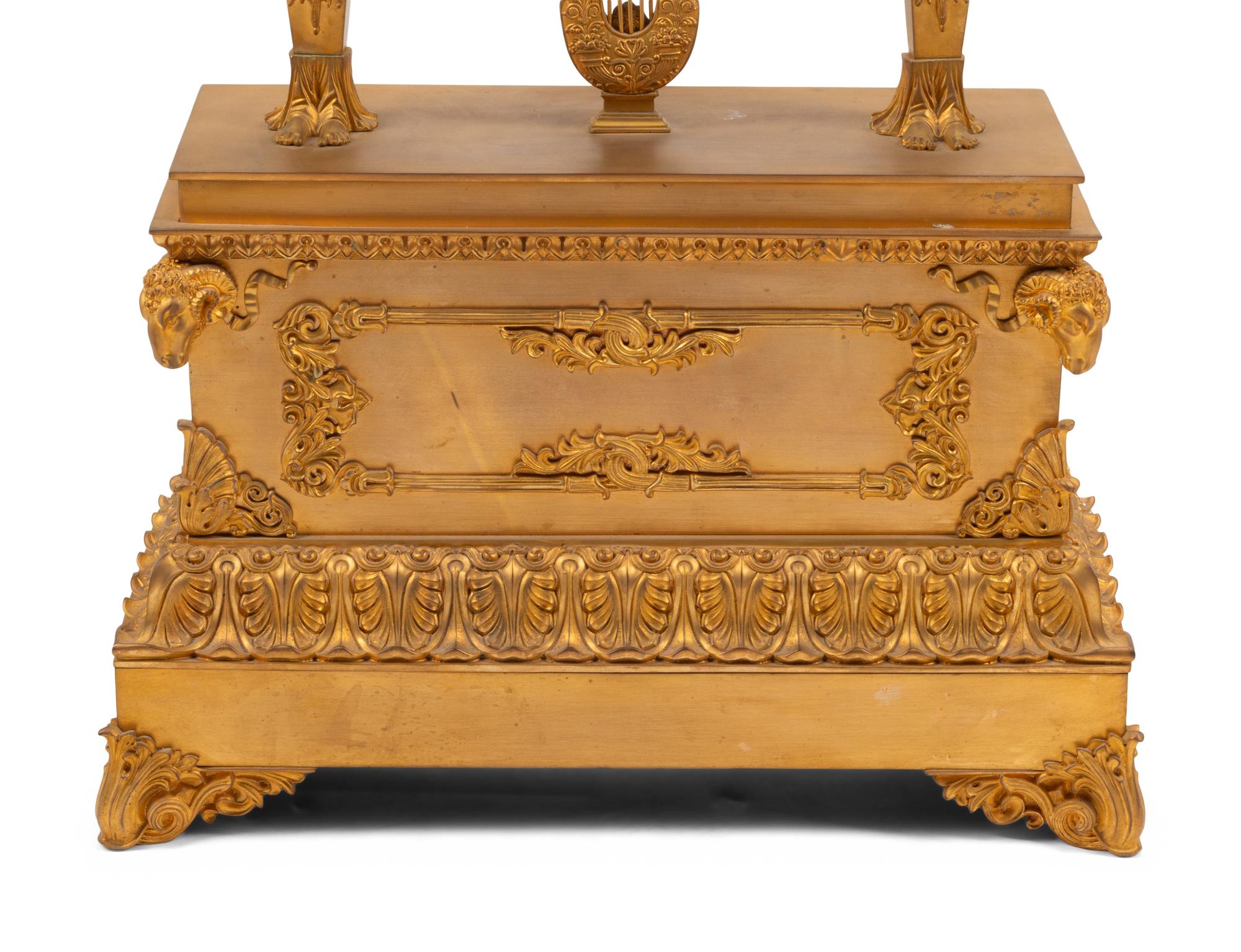 A Large Restauration Gilt Bronze Mantel Clock