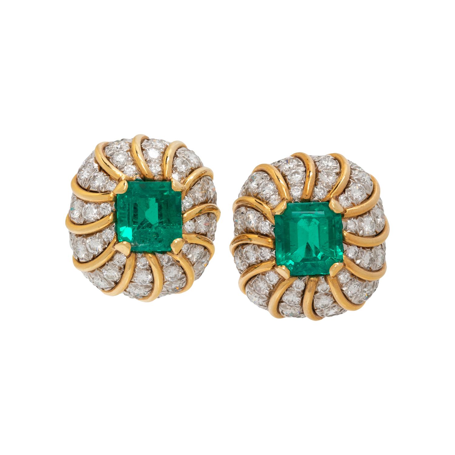 VERDURA, EMERALD AND DIAMOND EARCLIPS
