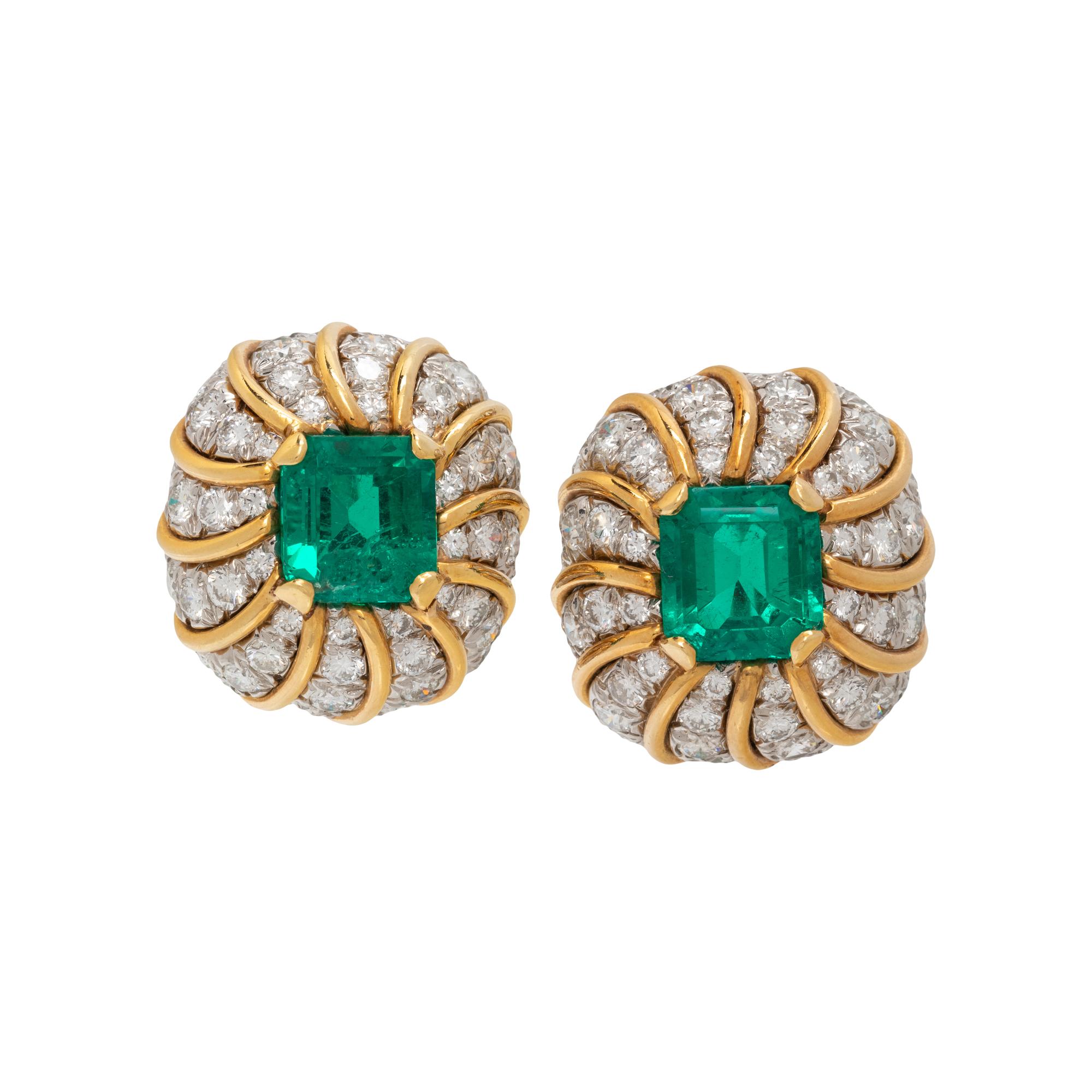 VERDURA, EMERALD AND DIAMOND EARCLIPS
