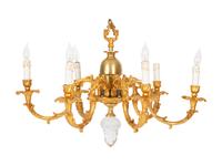A Pair of Louis XV Style Gilt-Bronze Six Light Chandeliers — 20th Century