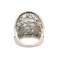 TSAVORITE GARNET, SAPPHIRE AND DIAMOND RING