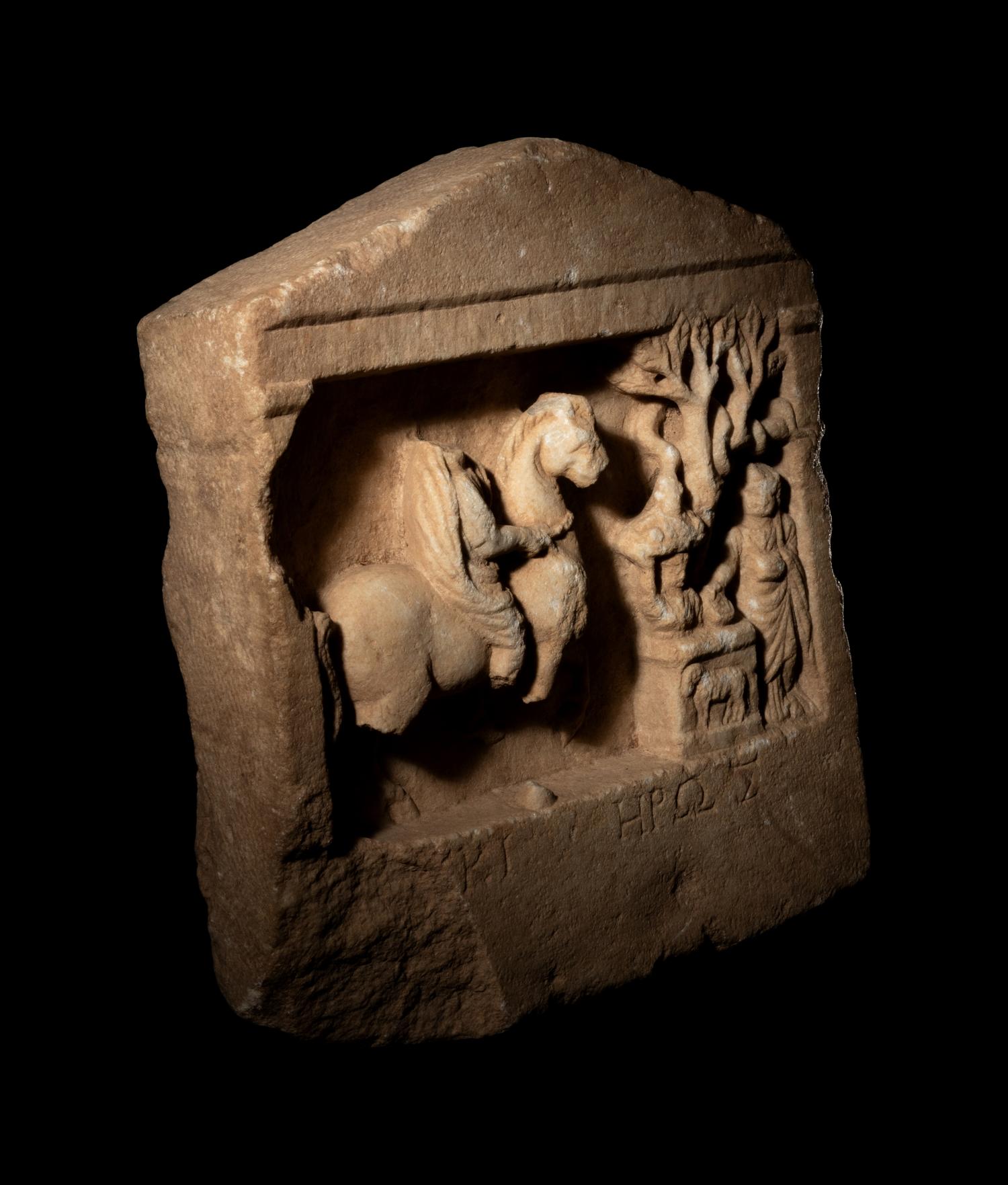 A Greek Marble Relief with a Rider and an Altar Group