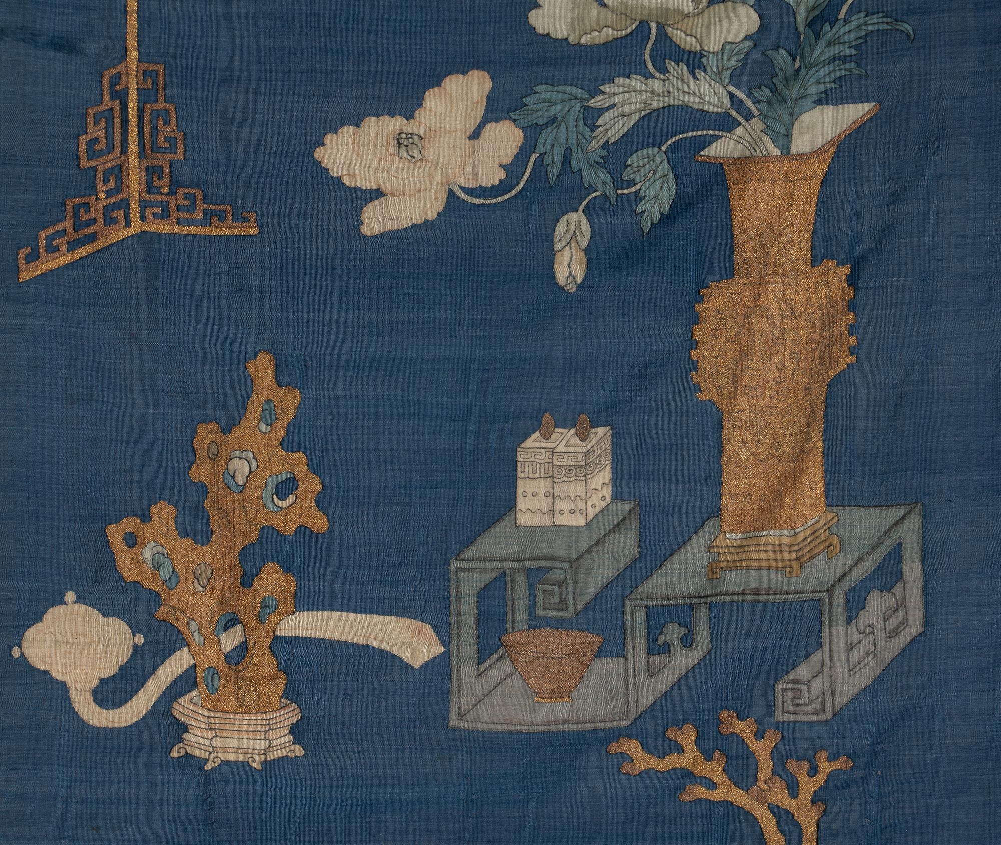 Two Chinese 'Bogu' Silk Panels