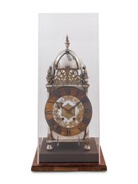 A French Wood and Silver-Plated Brass Lantern Clock