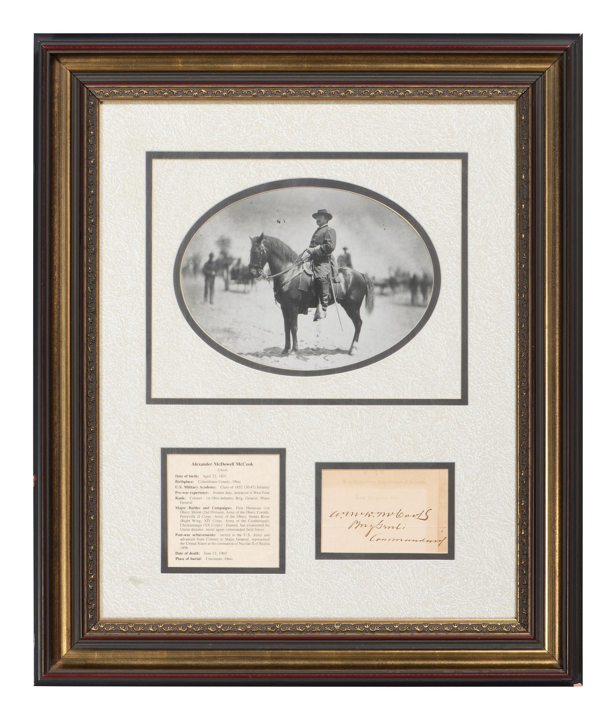 [CIVIL WAR]. 3 items, incl. Alexander M. McCook signature as Brigadier General.