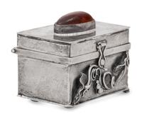 A Polish Silver Trinket Box with Inlaid Amber Cartouche