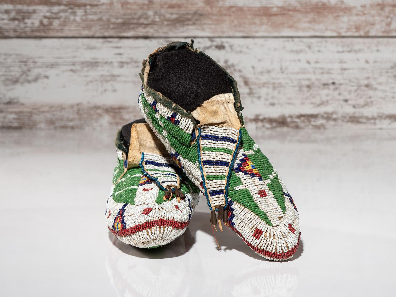 Sioux Fully Beaded Hide Moccasins