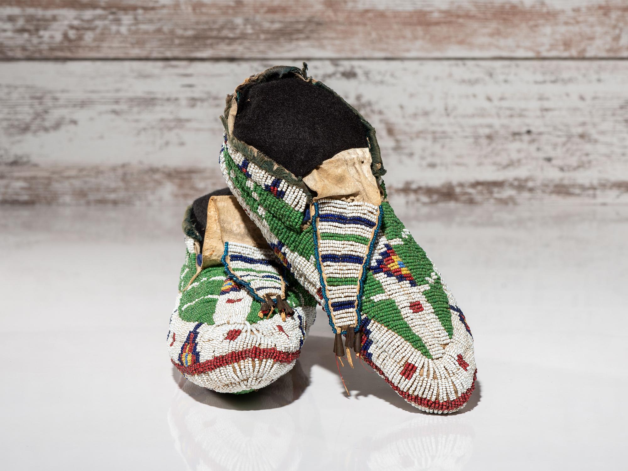 Sioux Fully Beaded Hide Moccasins
