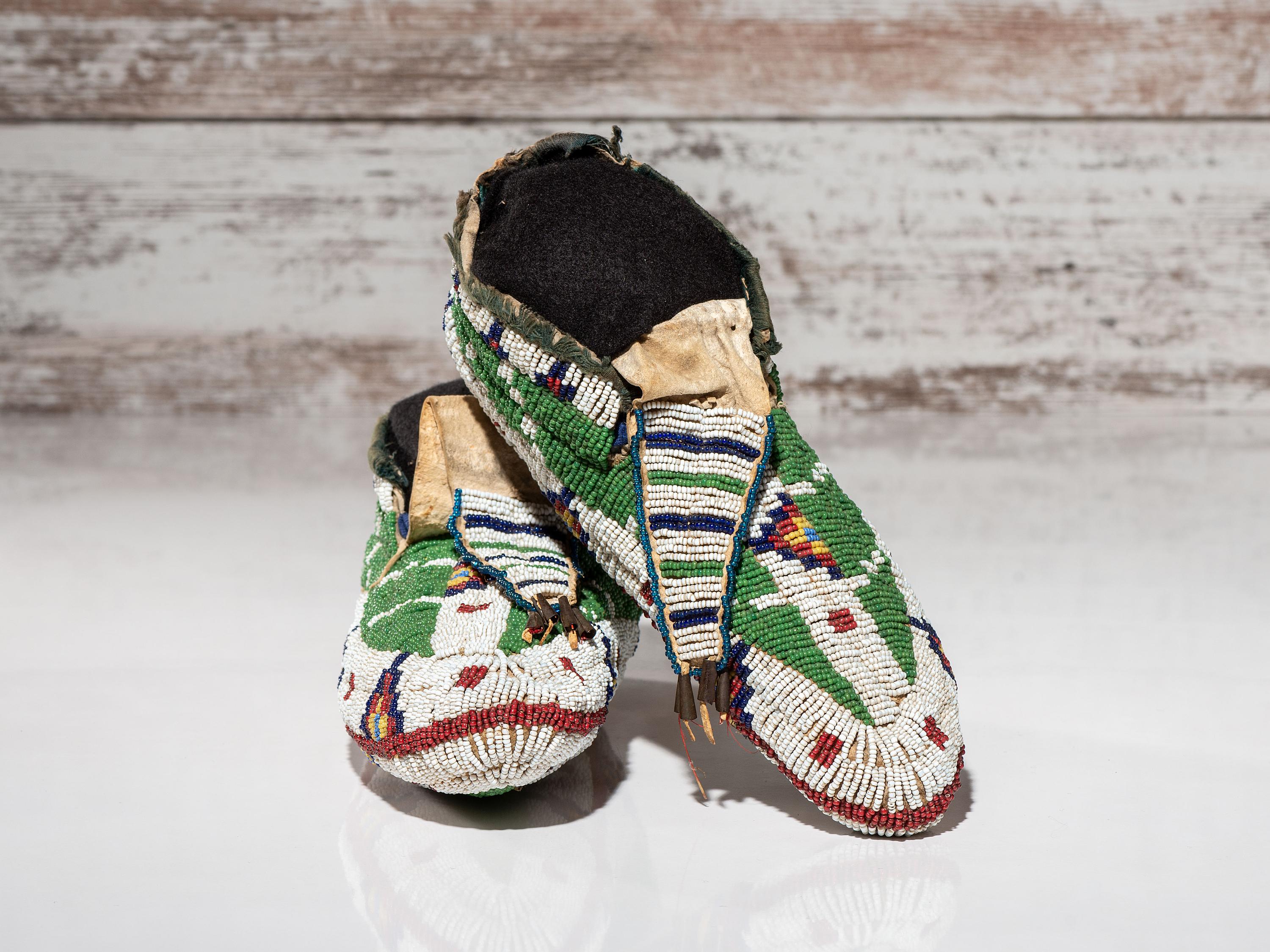 Sioux Fully Beaded Hide Moccasins