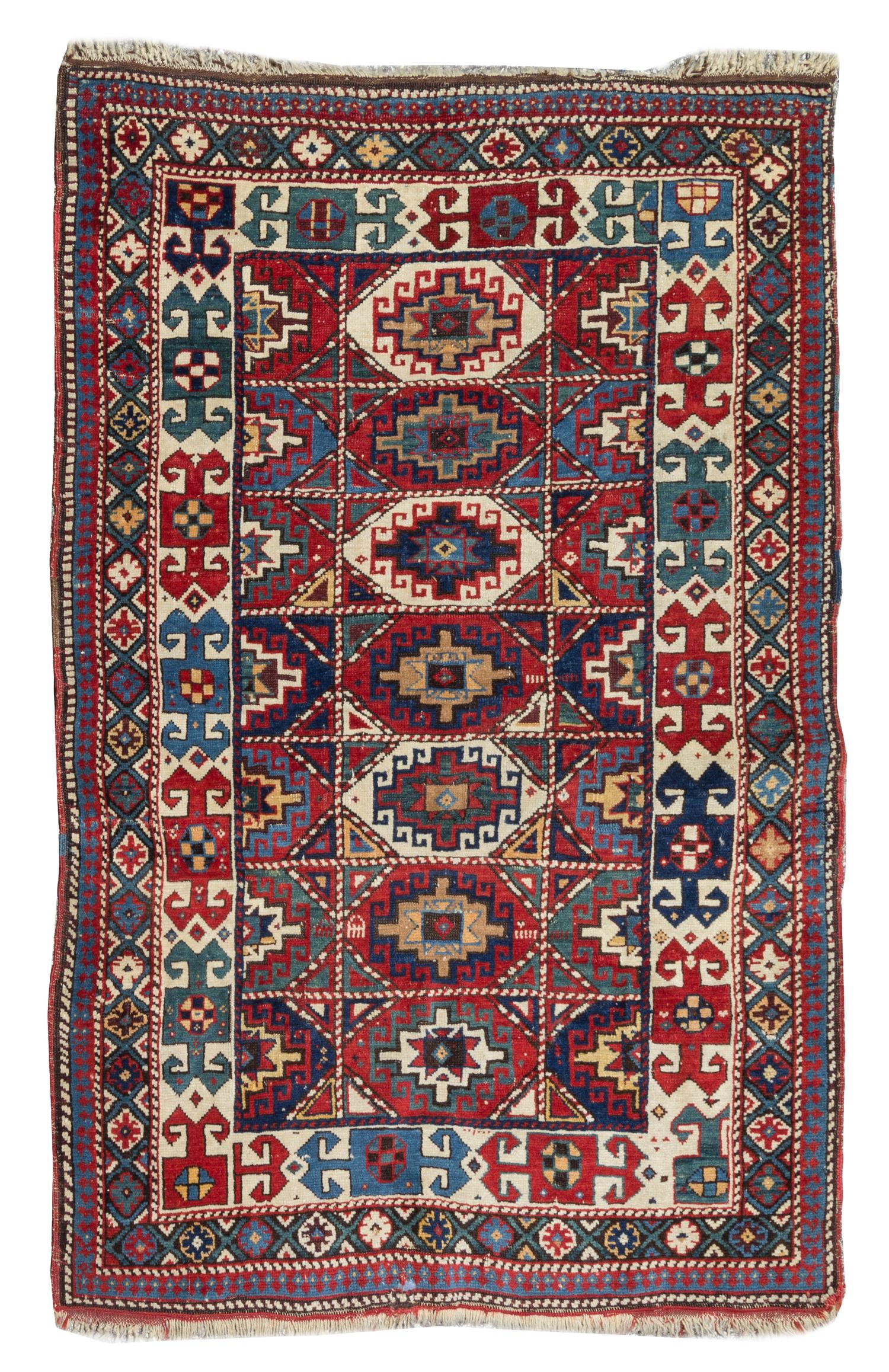 A Caucasian Rug 3 feet 10 inches x 2 feet 9 1/2 inches.