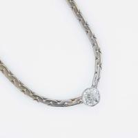 A 14K, white gold diamond station necklace