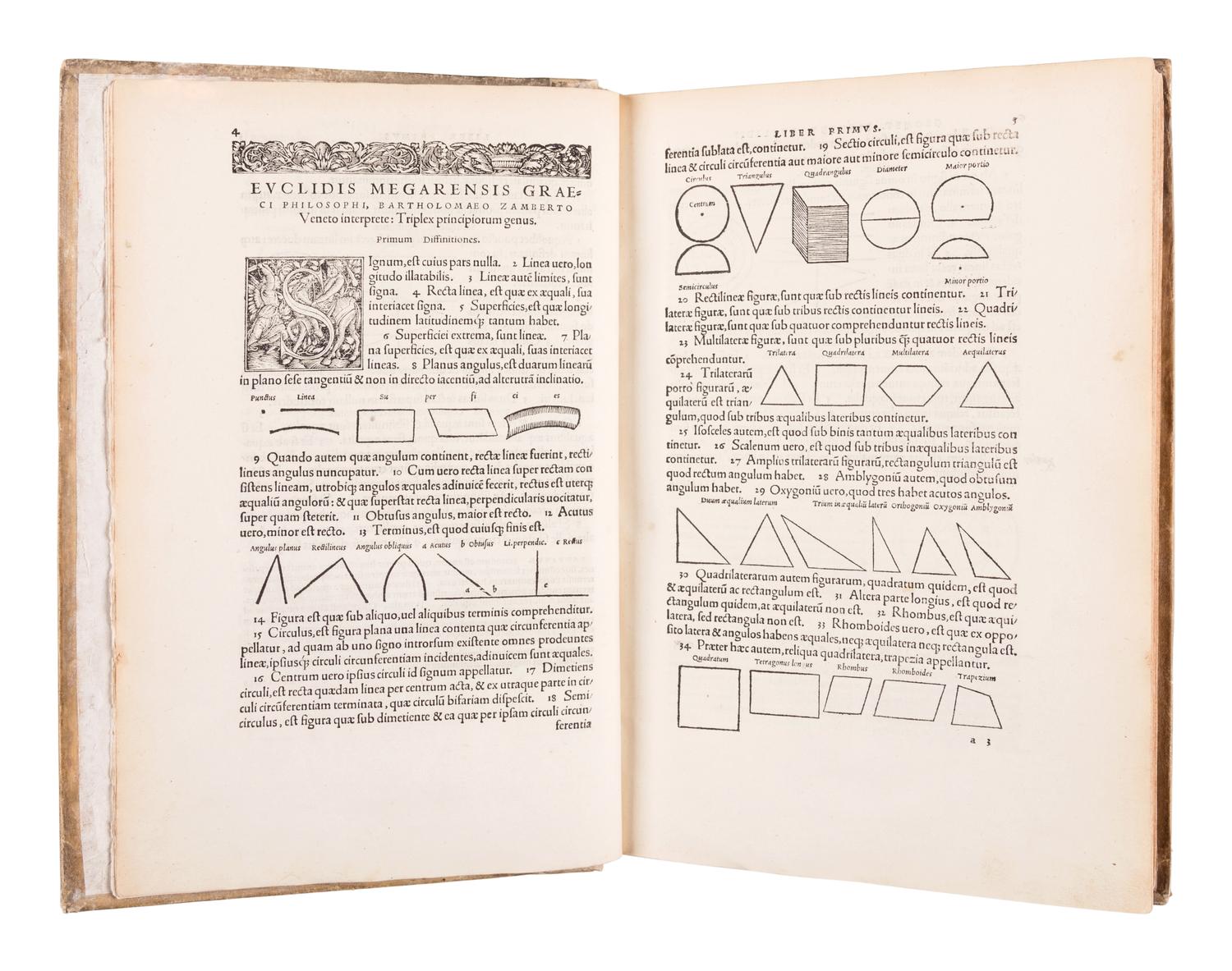 EUCLID (fl. ca 300 B.C.). Euclidis Megarensis Mathematici Clarissimi Elementorum Geometricorum Libri XV … Basel: Johann Herwagen, 1537.