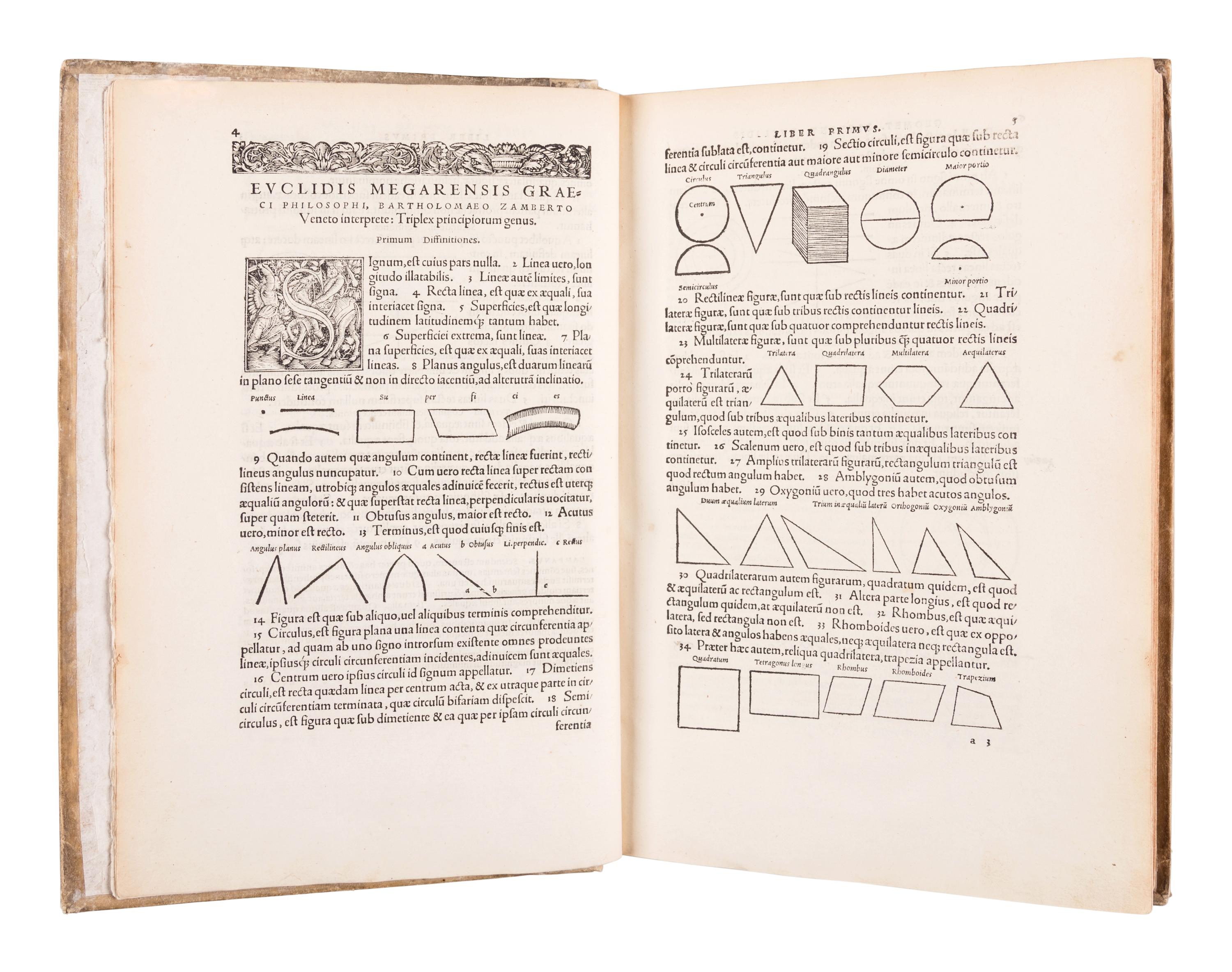 EUCLID (fl. ca 300 B.C.). Euclidis Megarensis Mathematici Clarissimi Elementorum Geometricorum Libri XV … Basel: Johann Herwagen, 1537.