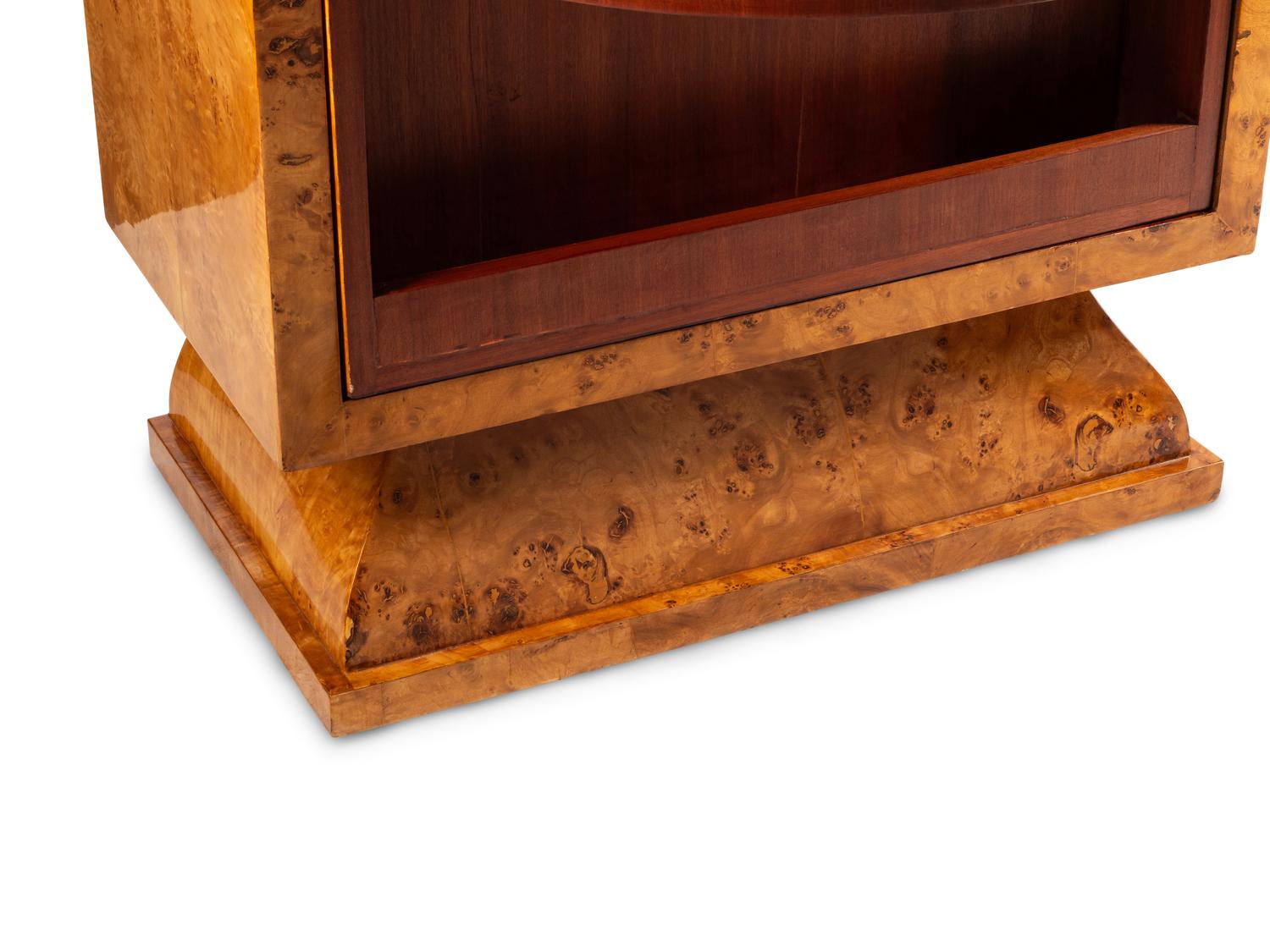 An Art Deco Style Burl Walnut and Rosewood Veneered Bar Cabinet
