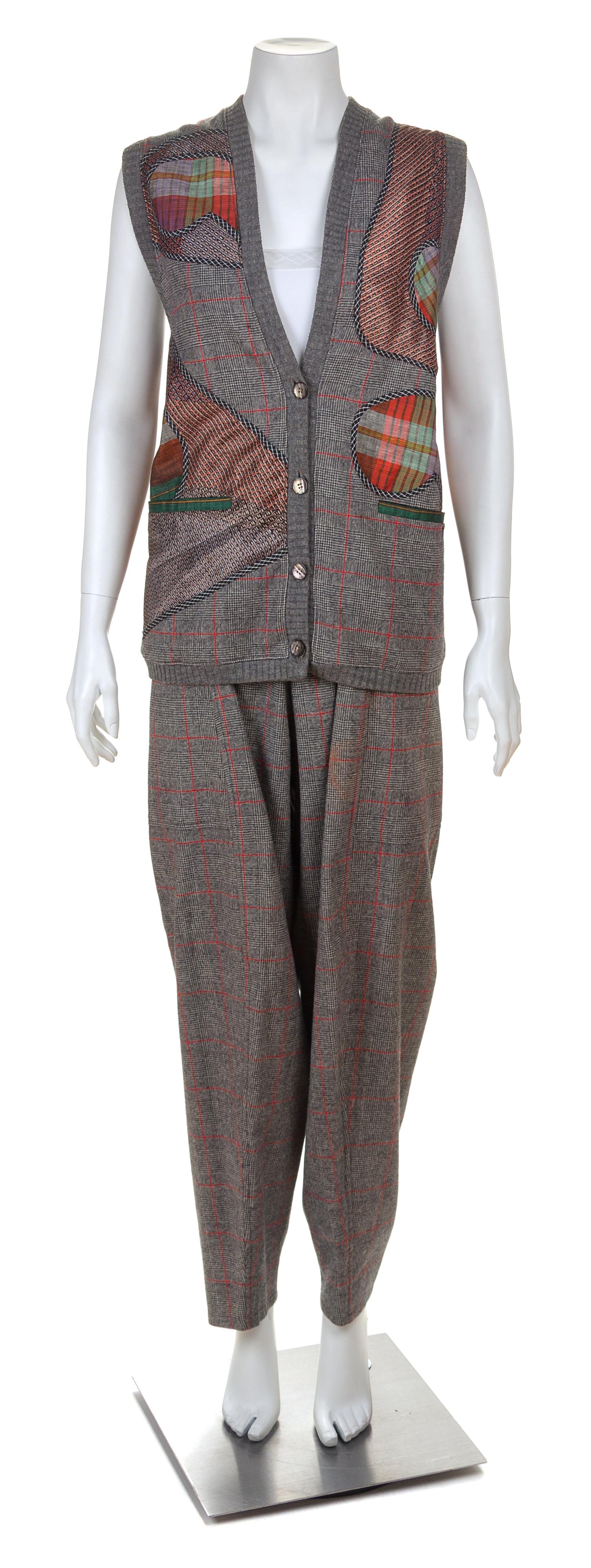 A Koos Couture Grey Plaid Vest and Pant, Vest no size; Pants small.