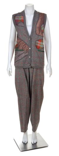A Koos Couture Grey Plaid Vest and Pant, Vest no size; Pants small.