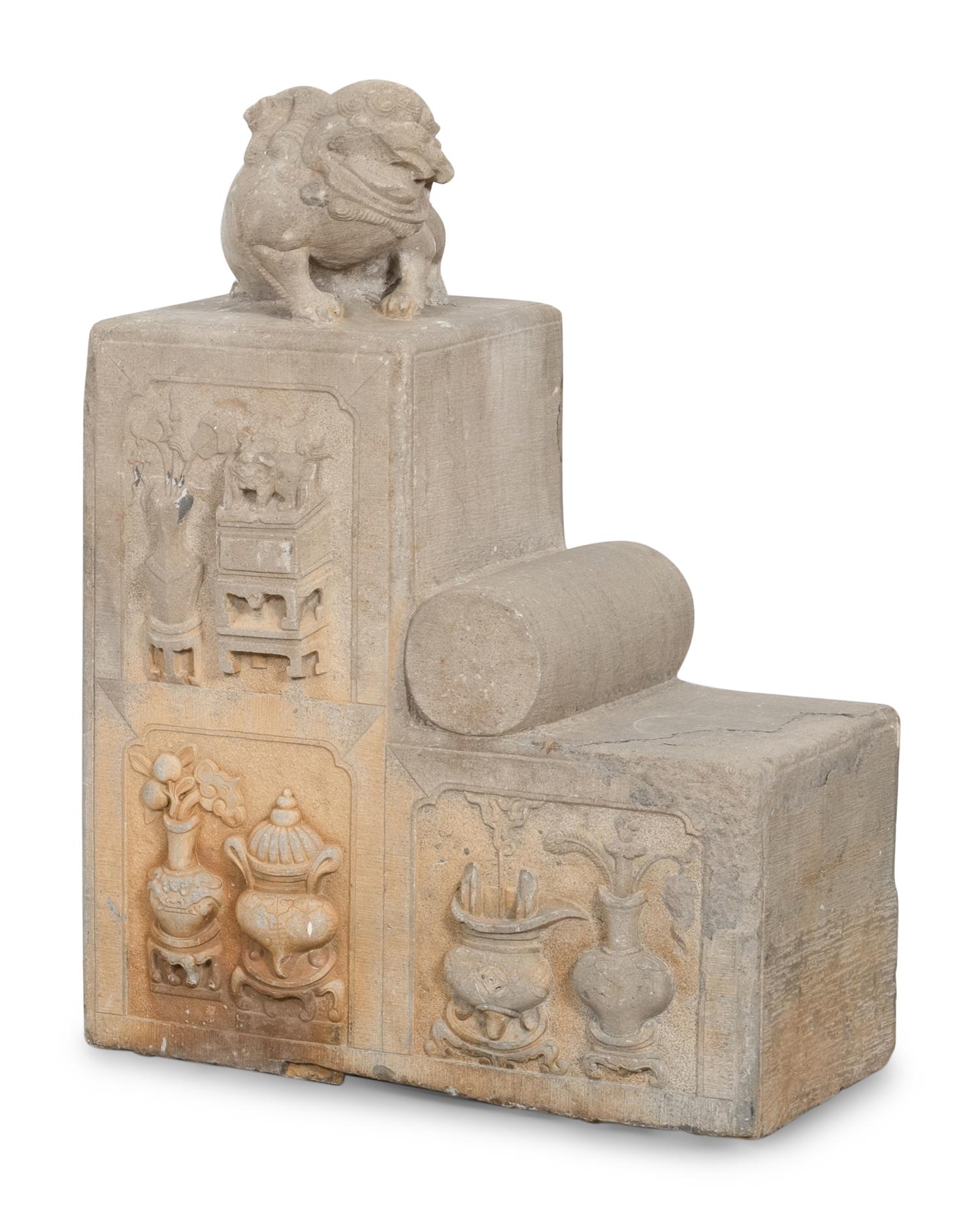 A Pair of Large Chinese Carved Bearing Stones