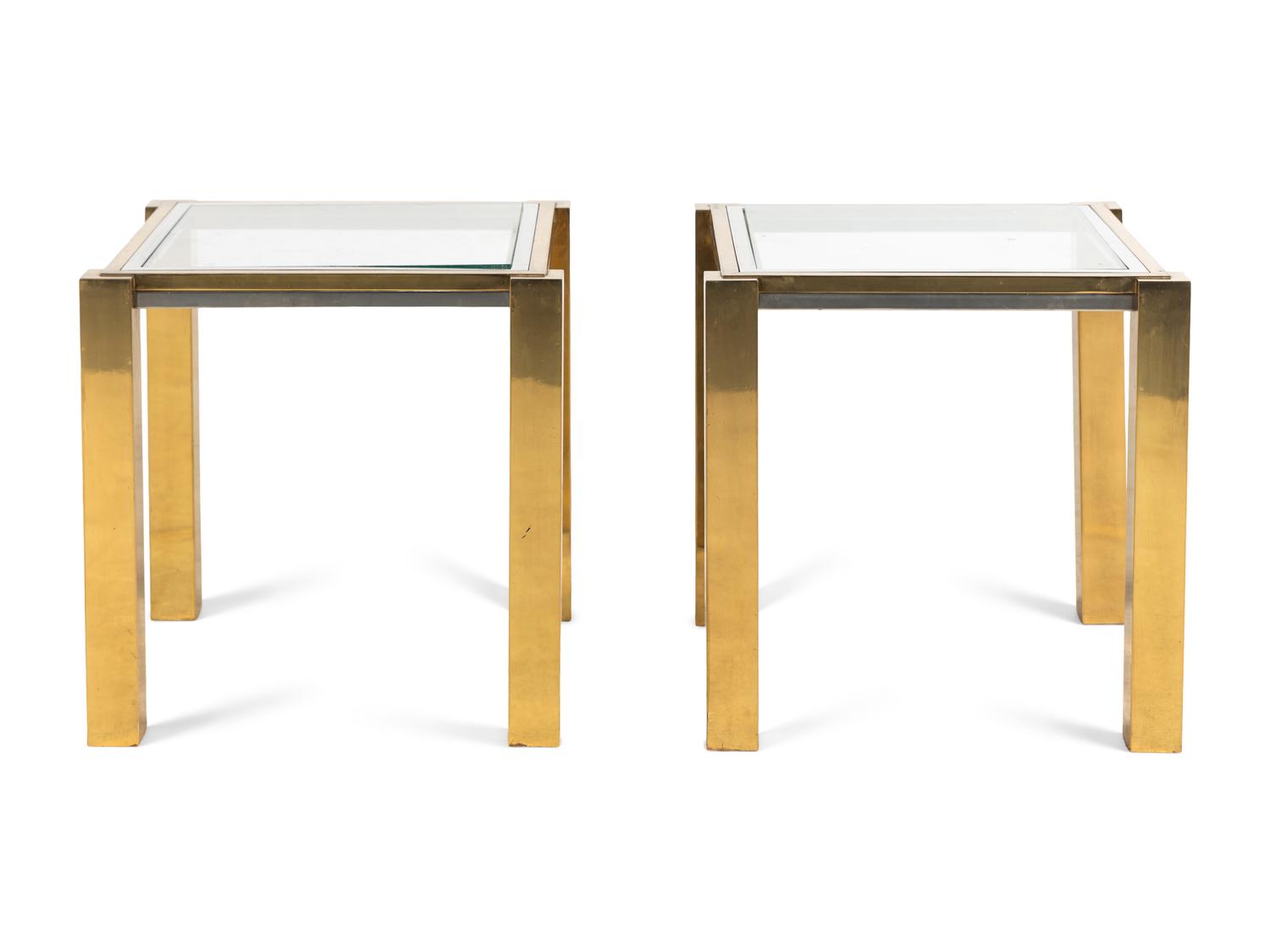 A Pair of Modernist Chrome and Brass Side Tables