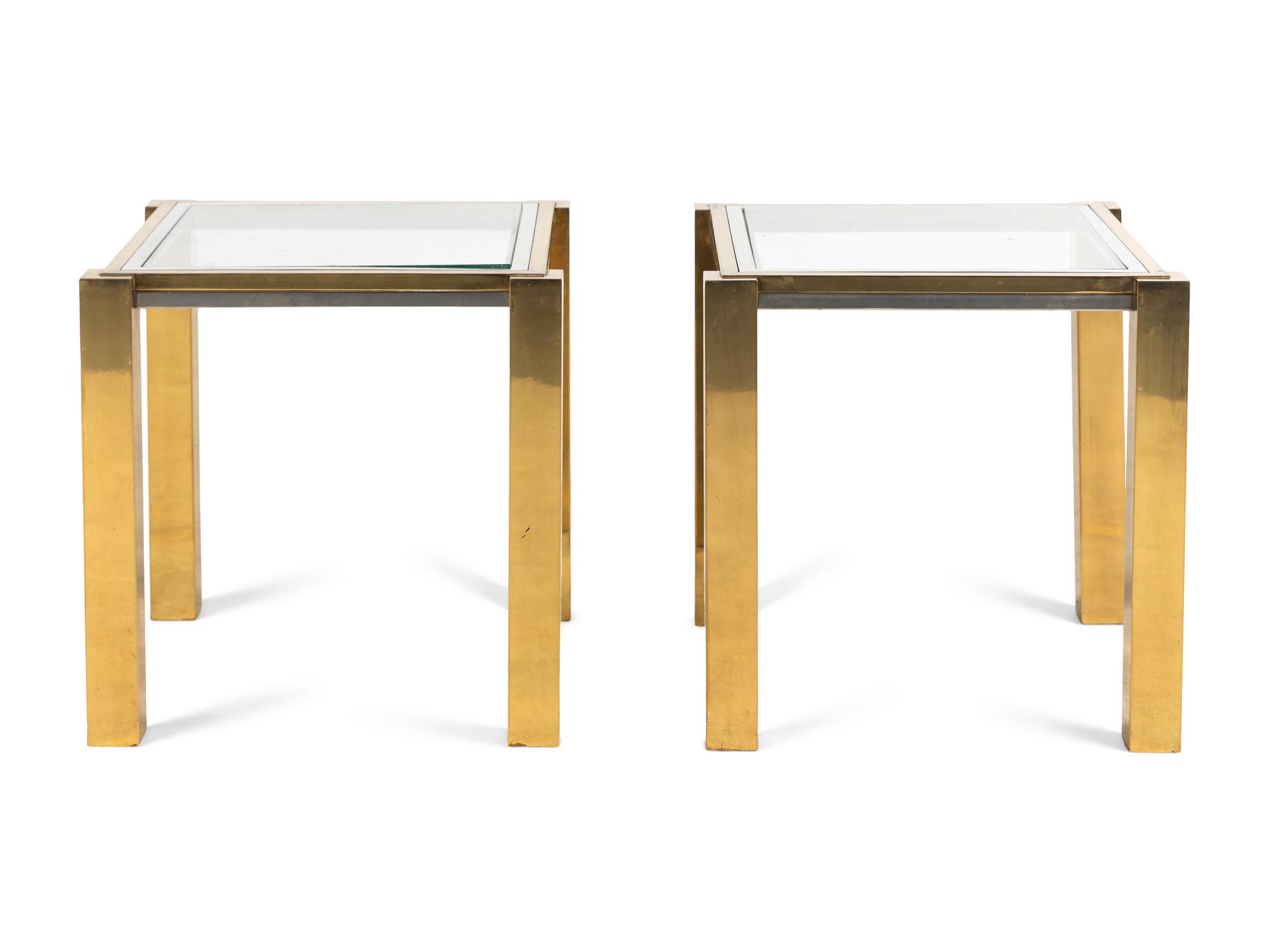 A Pair of Modernist Chrome and Brass Side Tables